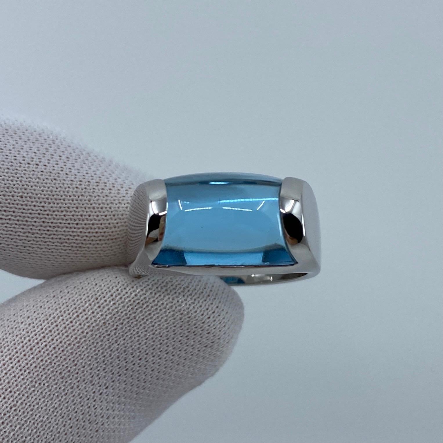 Vintage Bvlgari Bulgari Tronchetto 18 Karat White Gold Blue Topaz Ring with Box 4