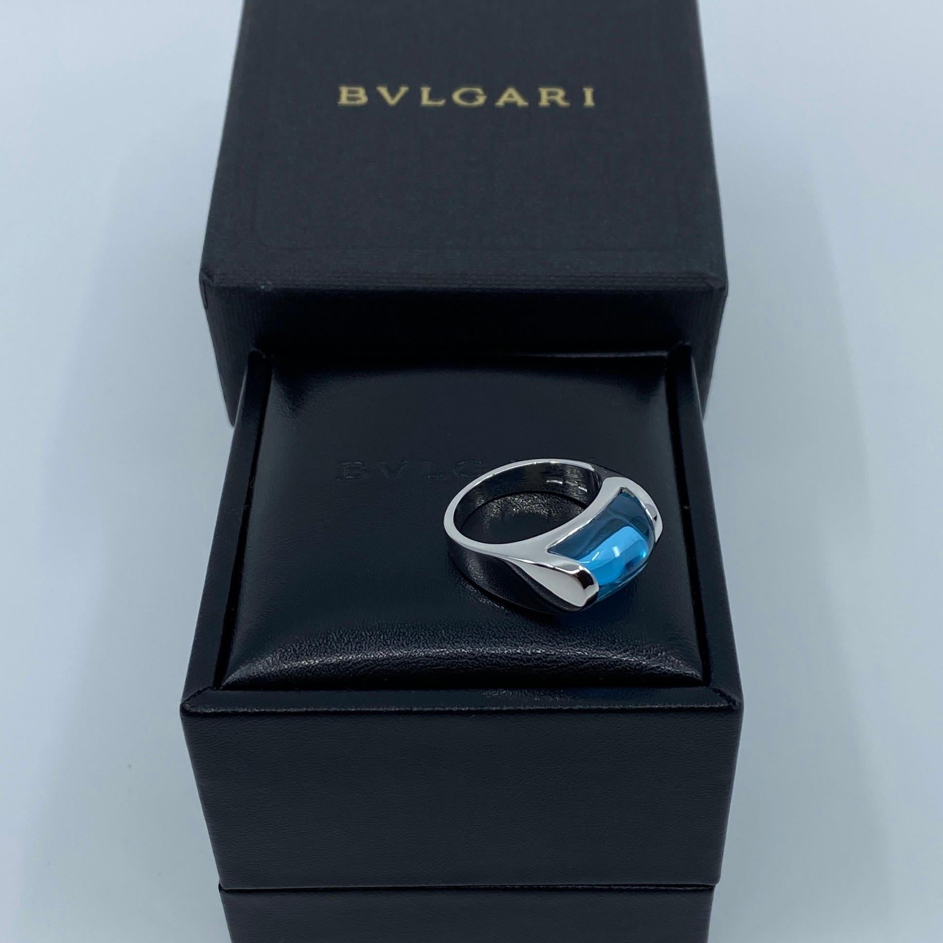 Vintage Bvlgari Bulgari Tronchetto 18 Karat White Gold Blue Topaz Ring with Box 5