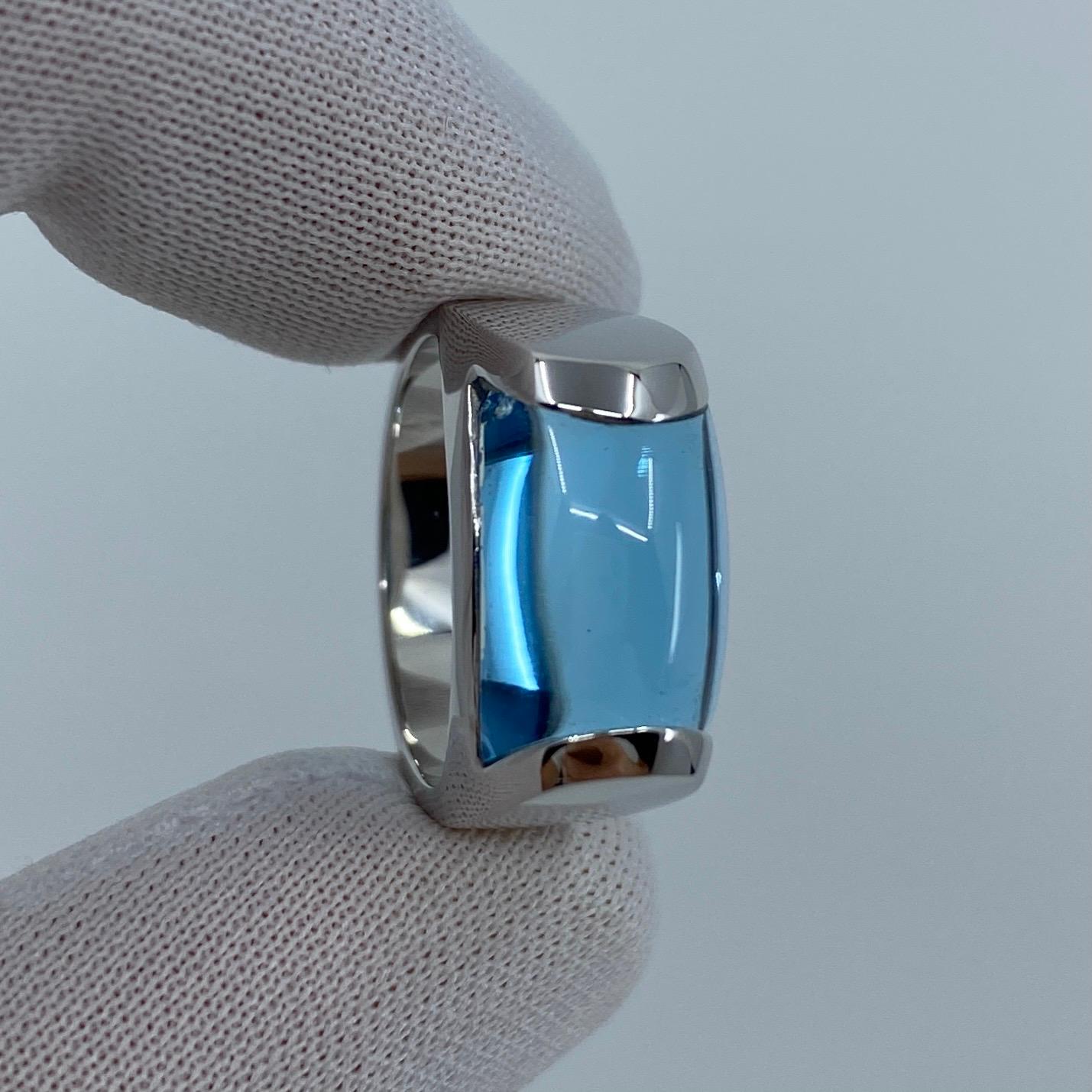 Vintage Bvlgari Bulgari Tronchetto 18 Karat White Gold Blue Topaz Ring with Box 8