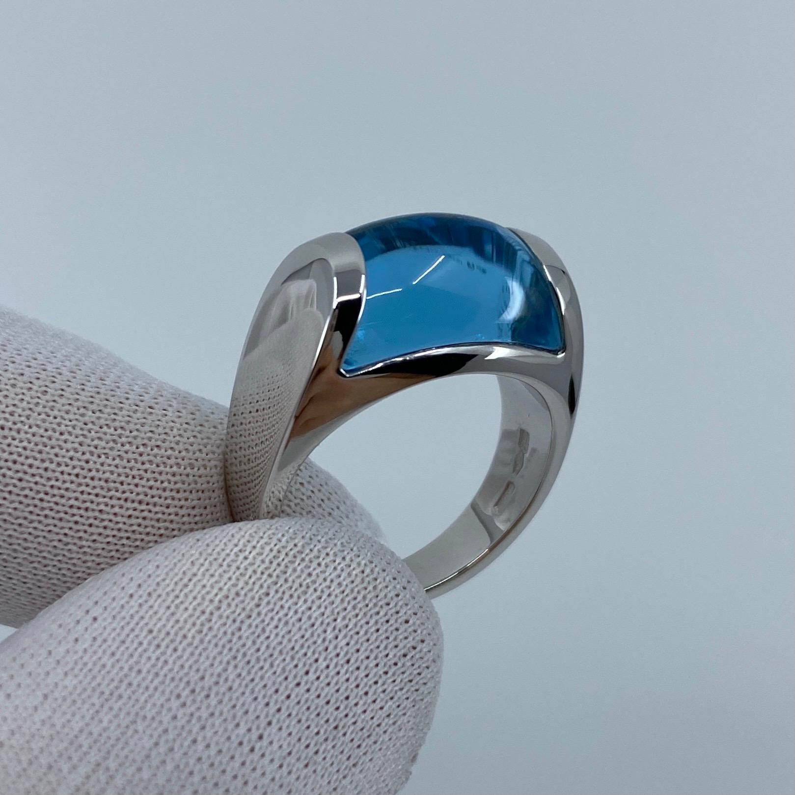 Cabochon Vintage Bvlgari Bulgari Tronchetto 18 Karat White Gold Blue Topaz Ring with Box