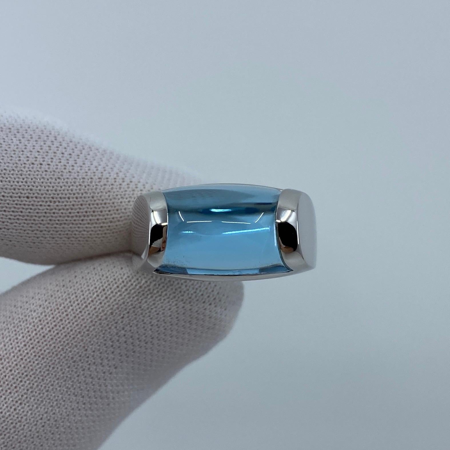 Women's or Men's Vintage Bvlgari Bulgari Tronchetto 18 Karat White Gold Blue Topaz Ring with Box