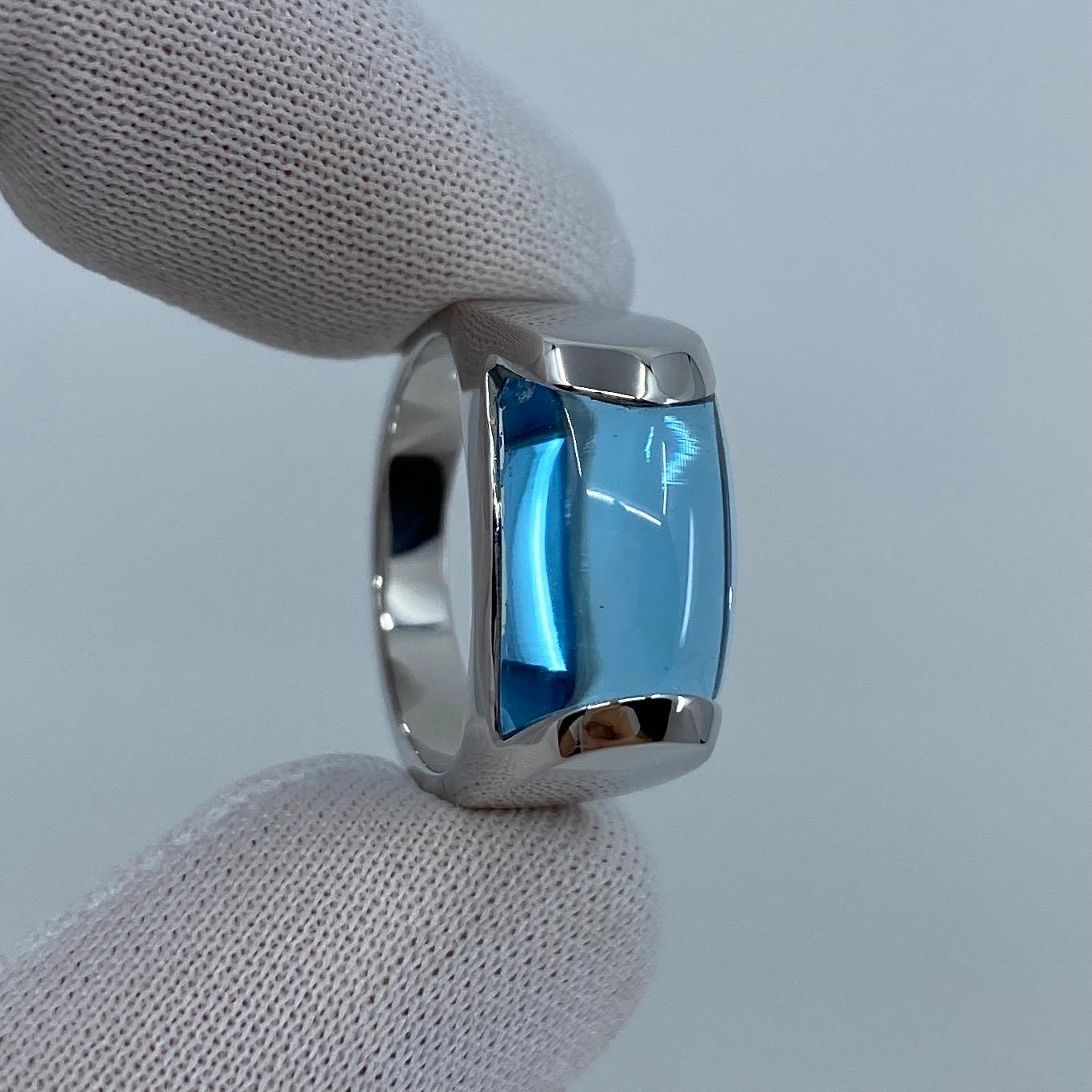 Women's or Men's Vintage Bvlgari Bulgari Tronchetto 18 Karat White Gold Blue Topaz Ring with Box