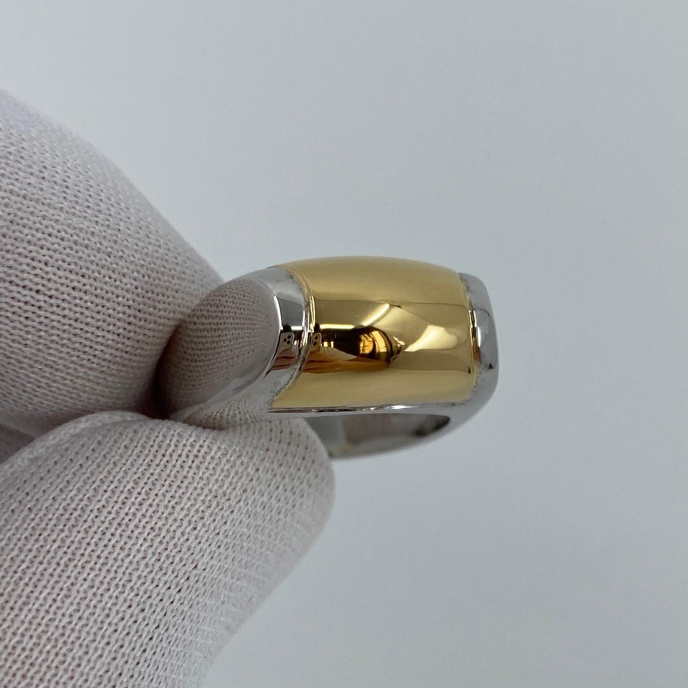 Rare Bvlgari Yellow & White Gold Tronchetto 18k Ring.

Beautiful domed 18k yellow gold shown in a tension-style 18k white gold ring.

In excellent condition, has been professionally polished and cleaned.

Ring size: UK K1/2 - US 6

Comes with