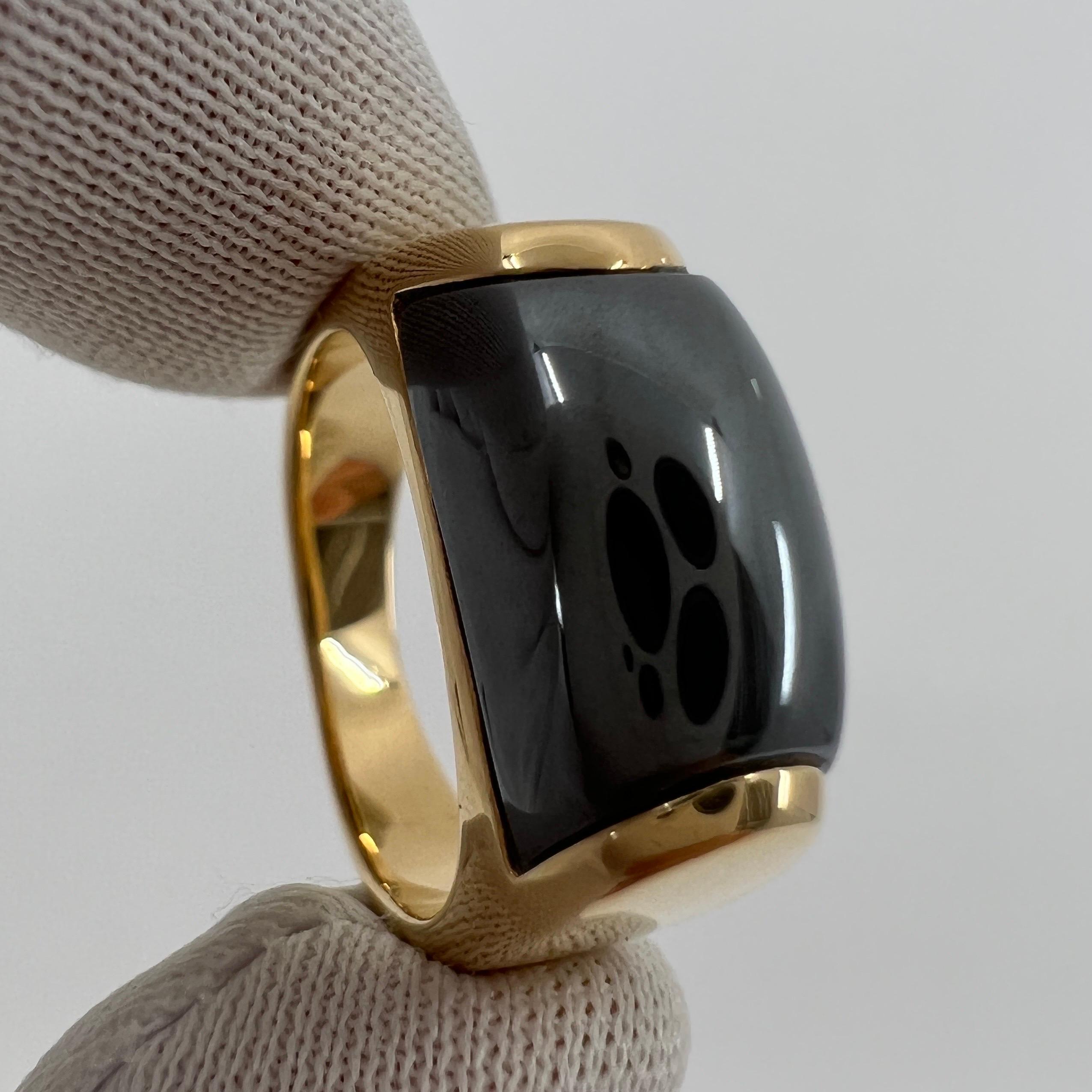 Vintage Bvlgari Bulgari Tronchetto 18k Yellow Gold Hematite Ring with Box 51.5 2
