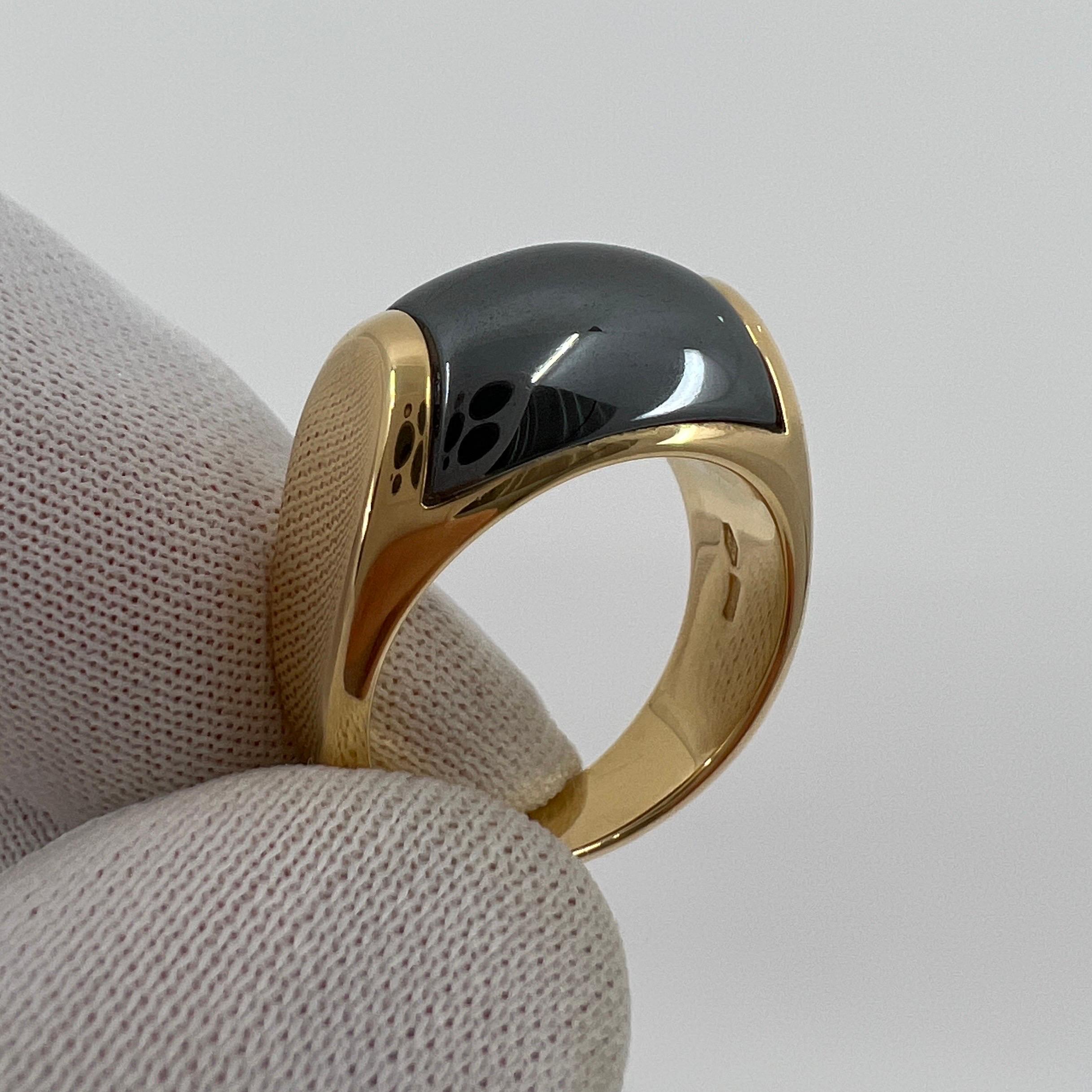 Women's or Men's Vintage Bvlgari Bulgari Tronchetto 18k Yellow Gold Hematite Ring with Box 51.5