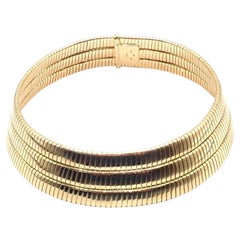 VIntage Bvlgari Bulgari Tubogas Three Rows Yellow Gold Choker Necklace