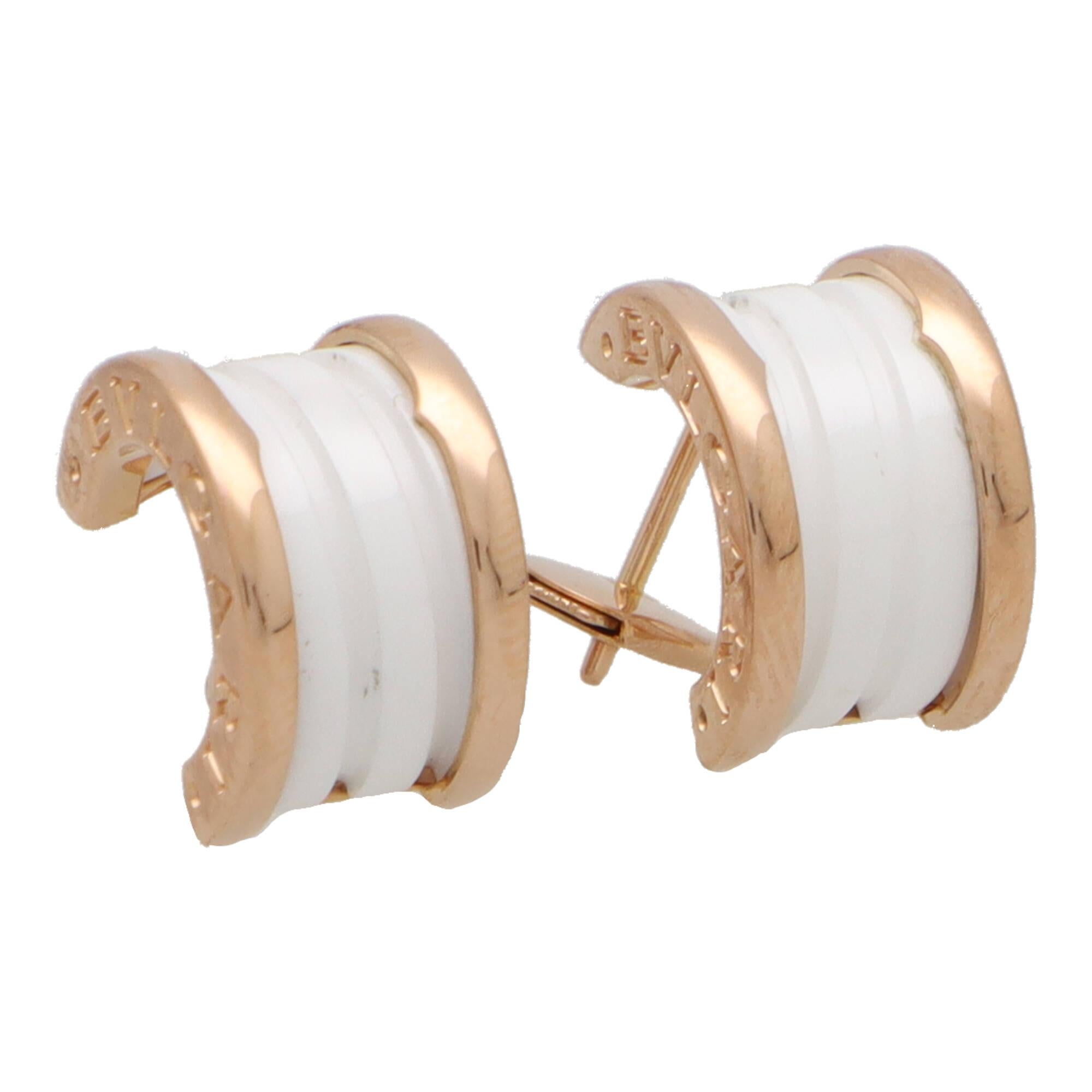 Modern  Vintage Bvlgari B.Zero1 Petite White Ceramic Hoop Earrings in 18k Rose Gold