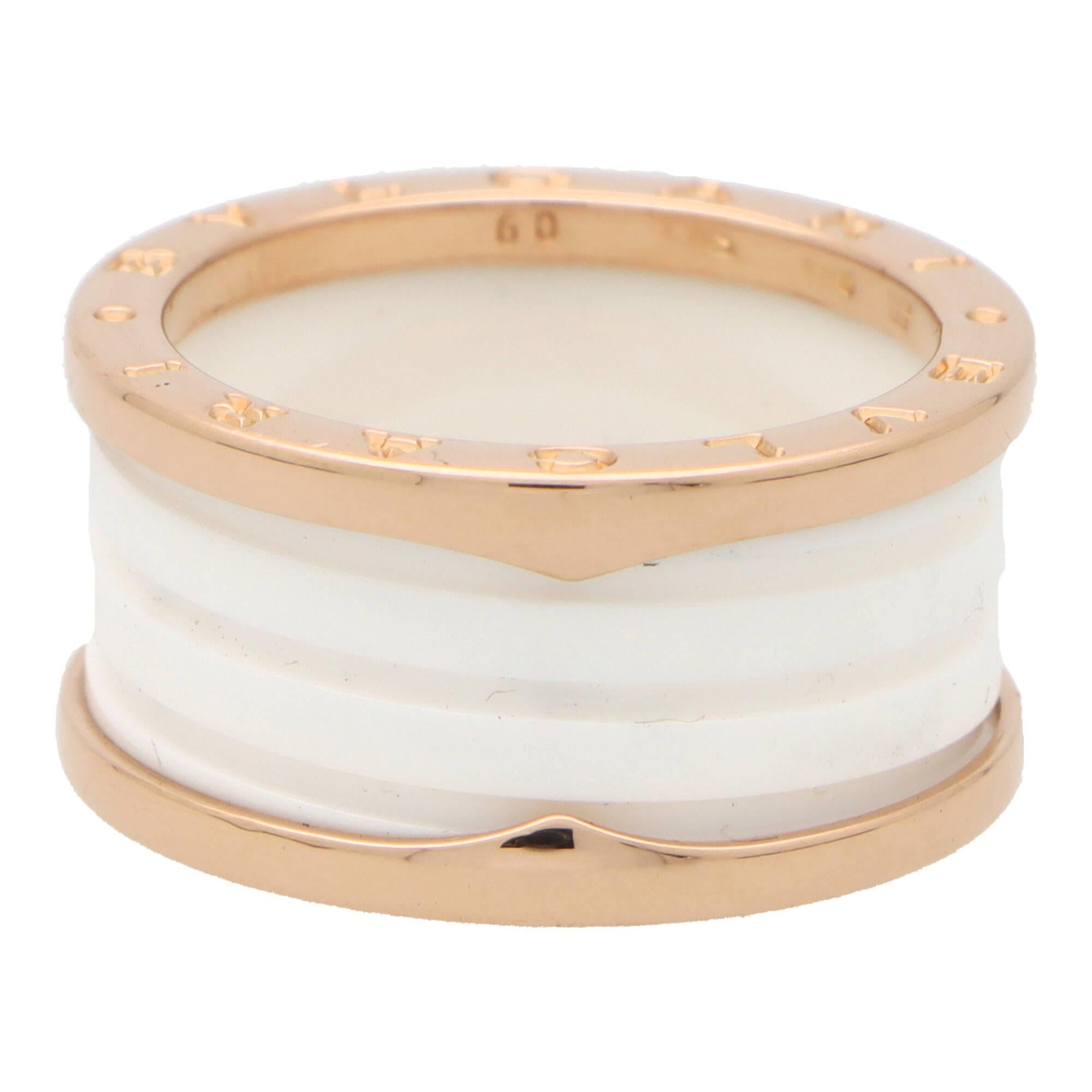 Modern Vintage Bvlgari B.Zero1 White Ceramic Ring in 18k Rose Gold