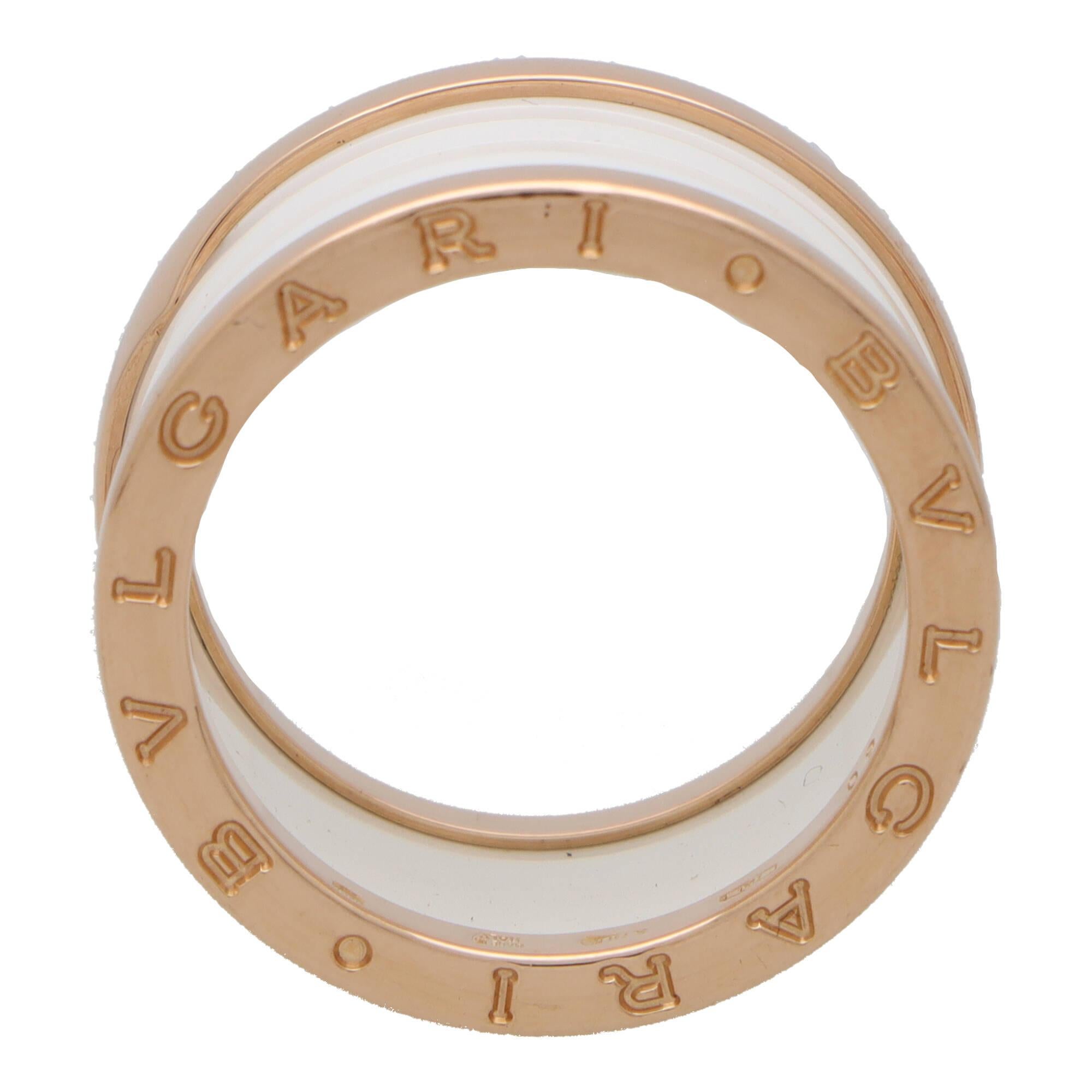 Vintage Bvlgari B.Zero1 White Ceramic Ring in 18k Rose Gold In Excellent Condition In London, GB