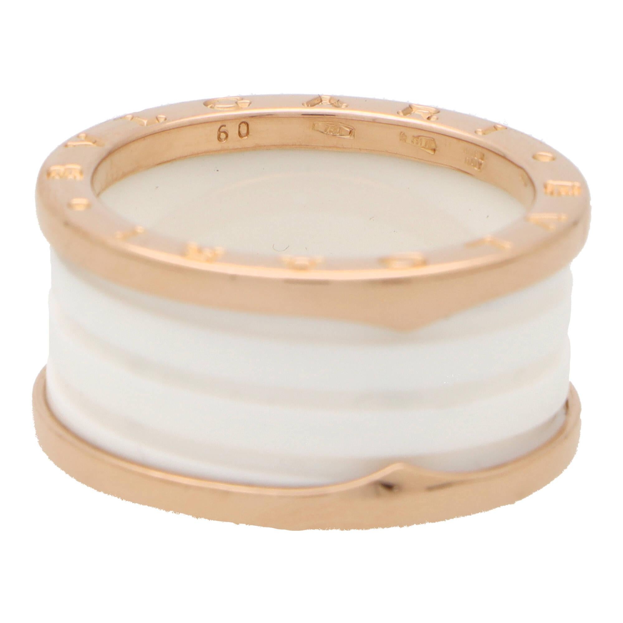 Women's or Men's Vintage Bvlgari B.Zero1 White Ceramic Ring in 18k Rose Gold