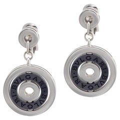 Vintage Bvlgari céramique or blanc 18k boucles d'oreilles circulaires en forme de goutte