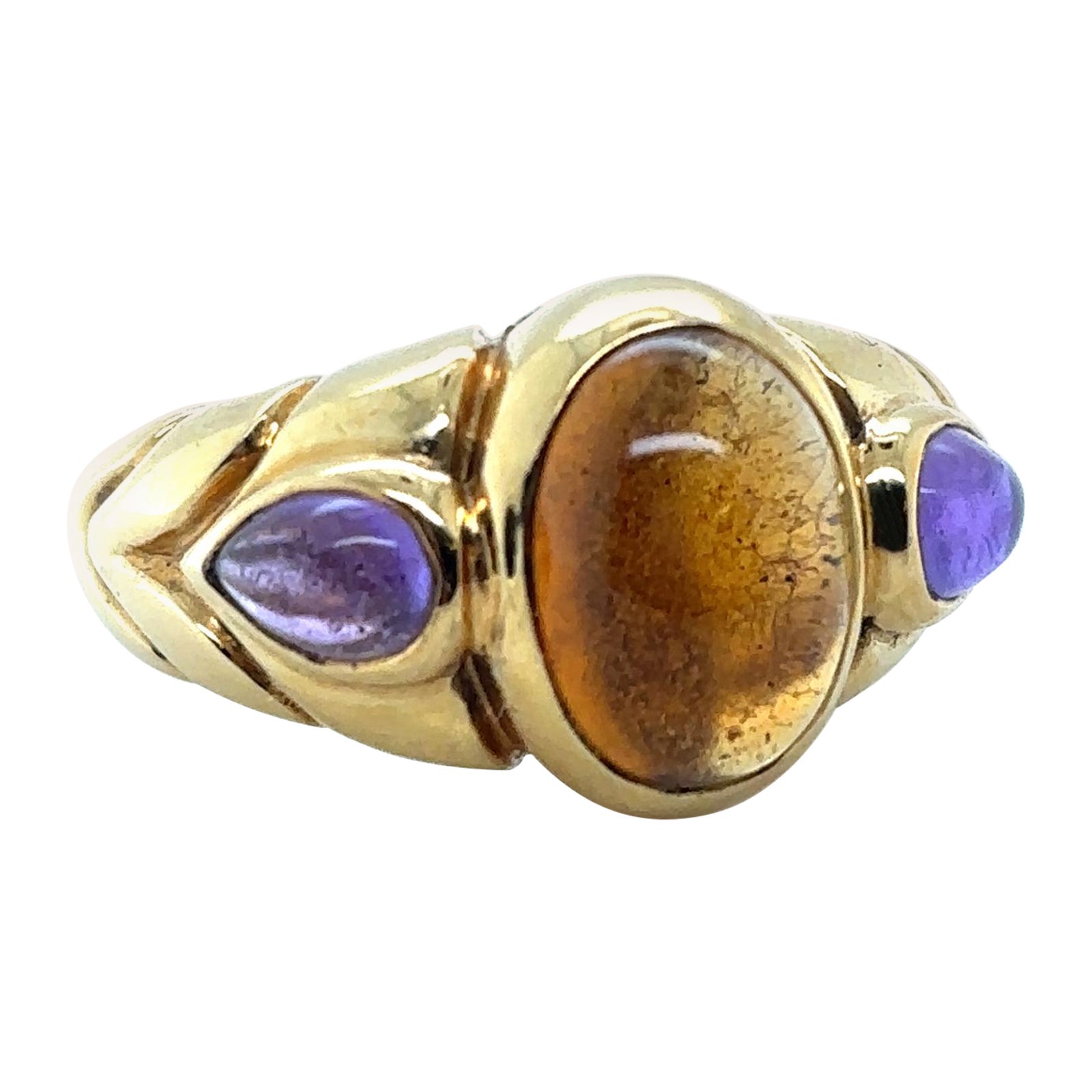 Vintage Bvlgari Citrine and Amethyst 18 Karat Yellow Gold Ring