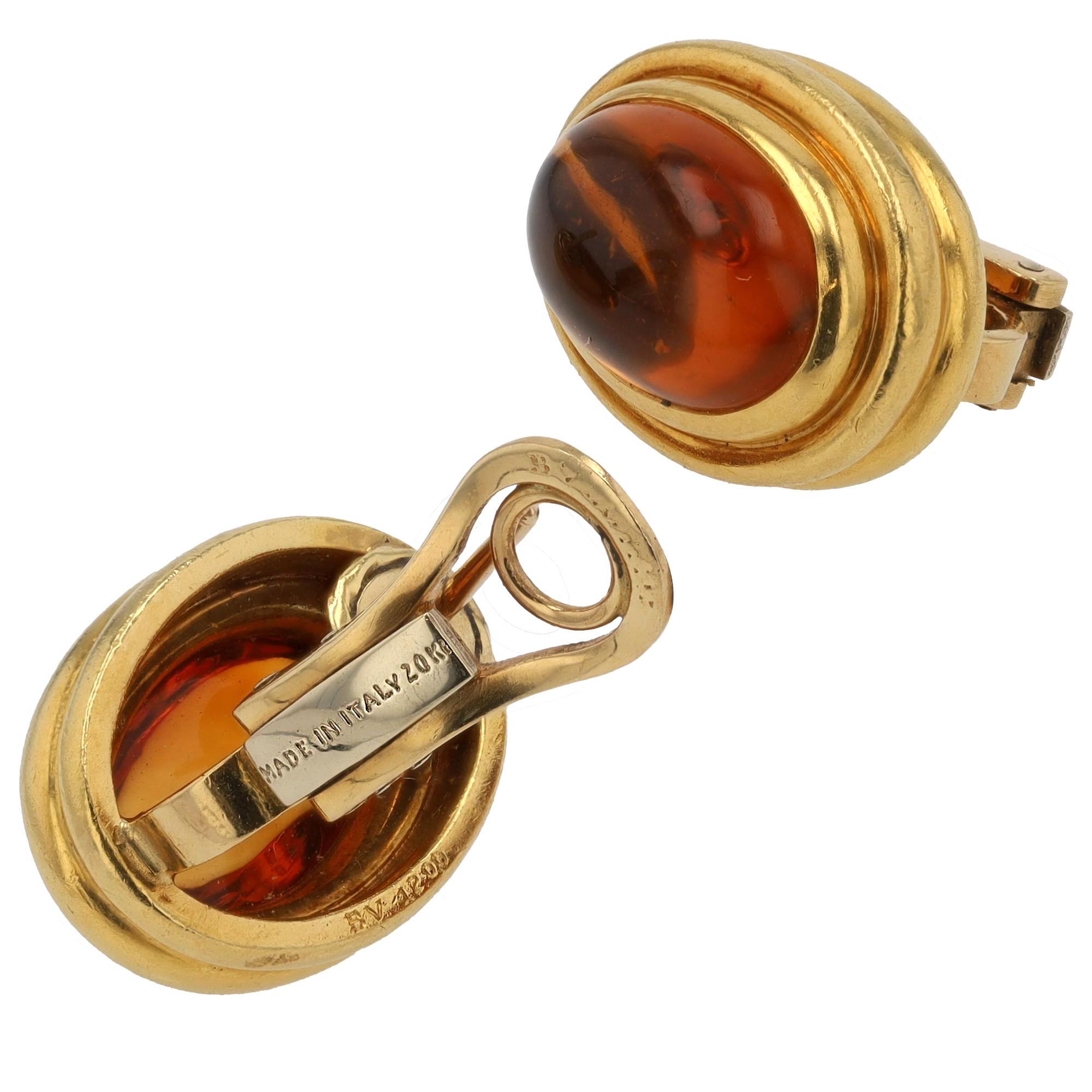 Pendientes vintage BVLGARI de cabujón de citrino y oro amarillo de 18k Contemporáneo en venta