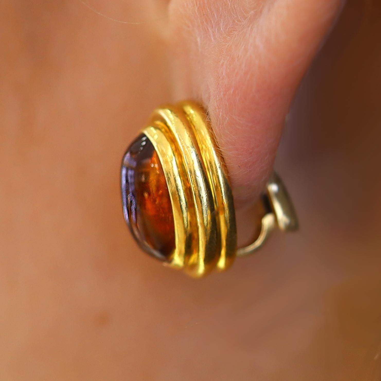 Pendientes vintage BVLGARI de cabujón de citrino y oro amarillo de 18k Cabujón en venta
