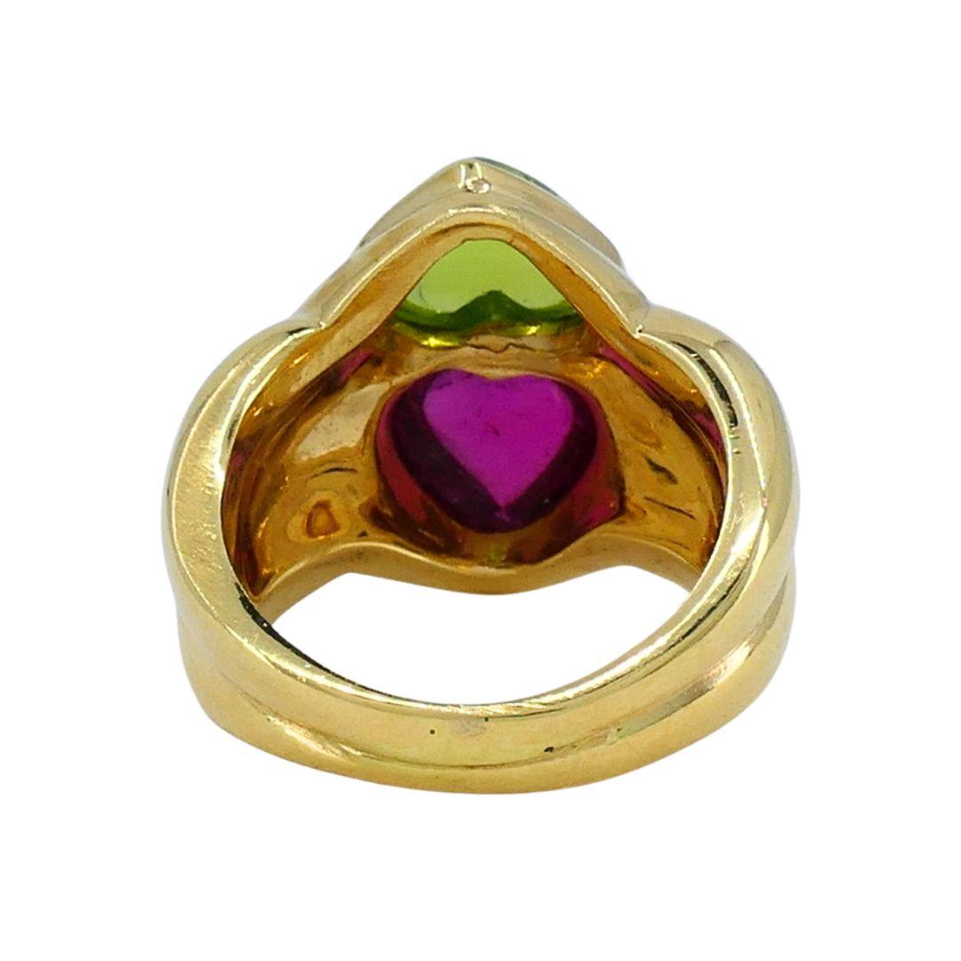 Anello Cuore Bvlgari d'epoca in oro 18 carati con pietre preziose in vendita 2