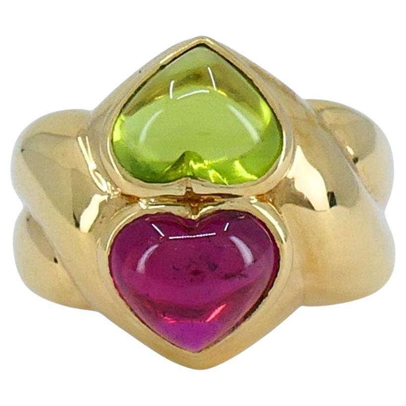 Anello Cuore Bvlgari d'epoca in oro 18 carati con pietre preziose in vendita