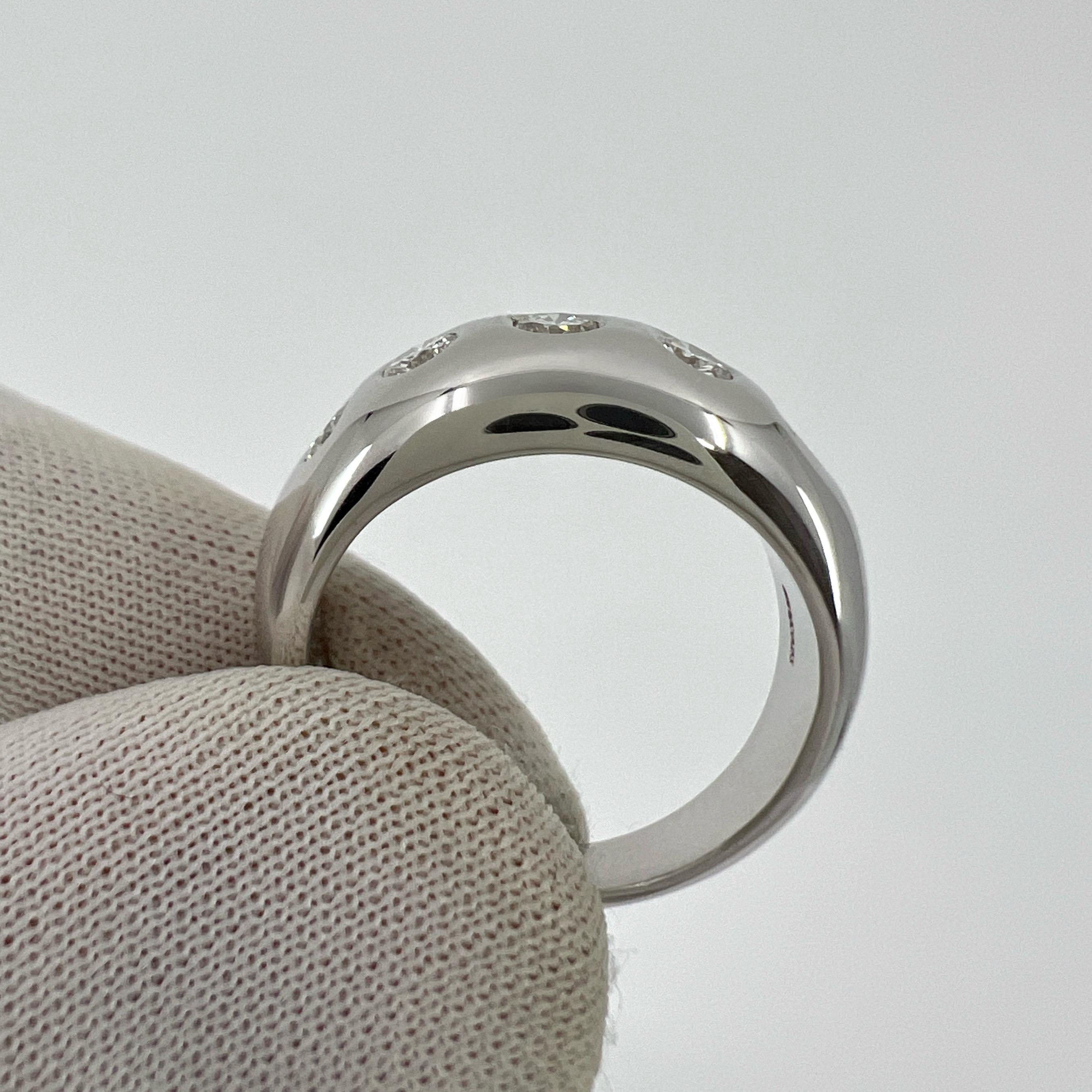 Vintage Bvlgari Diamond 18k White Gold Five Stone Flush Set Dome Signet Ring 6