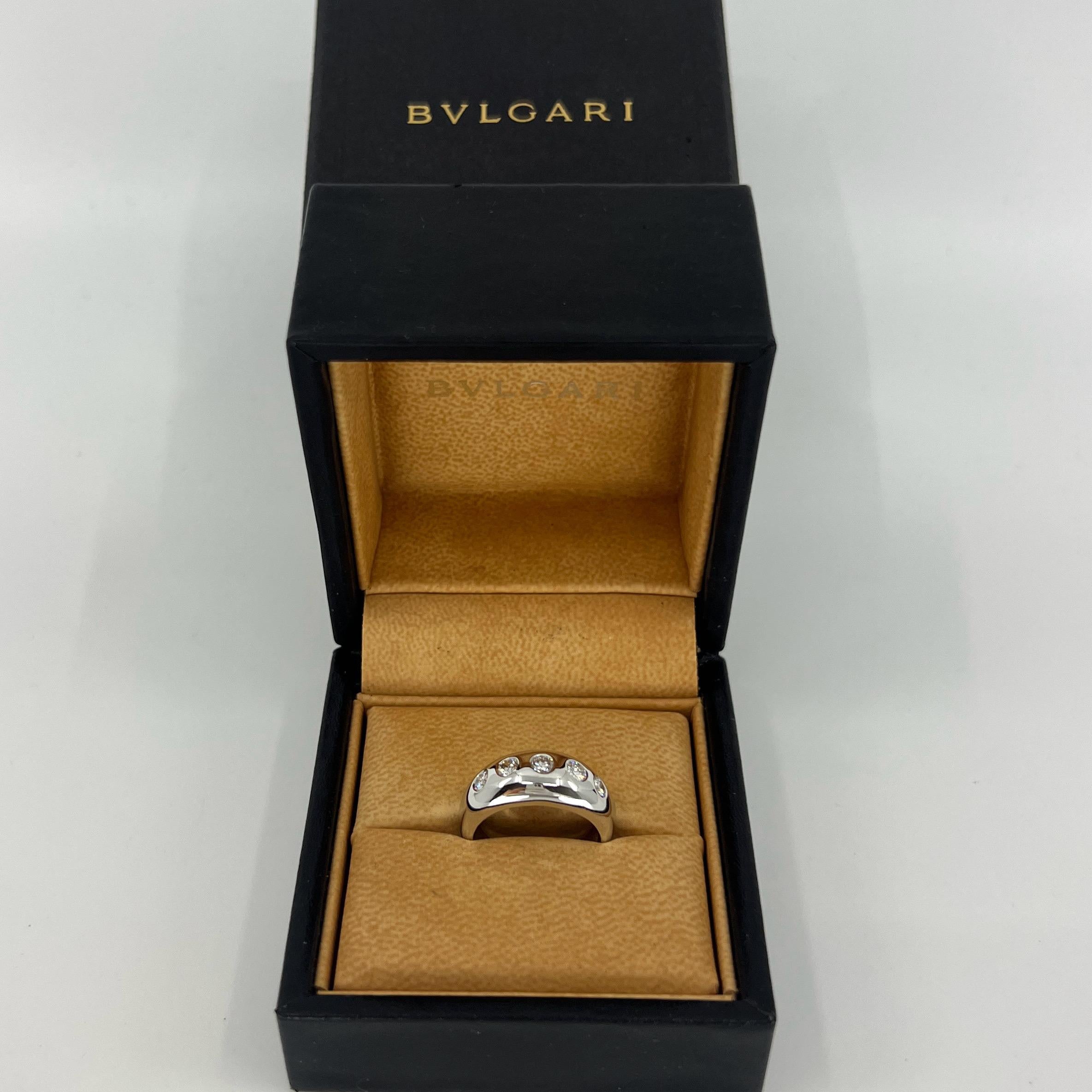 Vintage Bvlgari Diamond 18k White Gold Five Stone Flush Set Dome Signet Ring 7