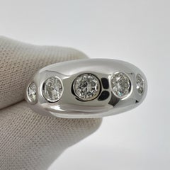 Vintage Bvlgari Diamond 18k White Gold Five Stone Flush Set Dome Signet Ring