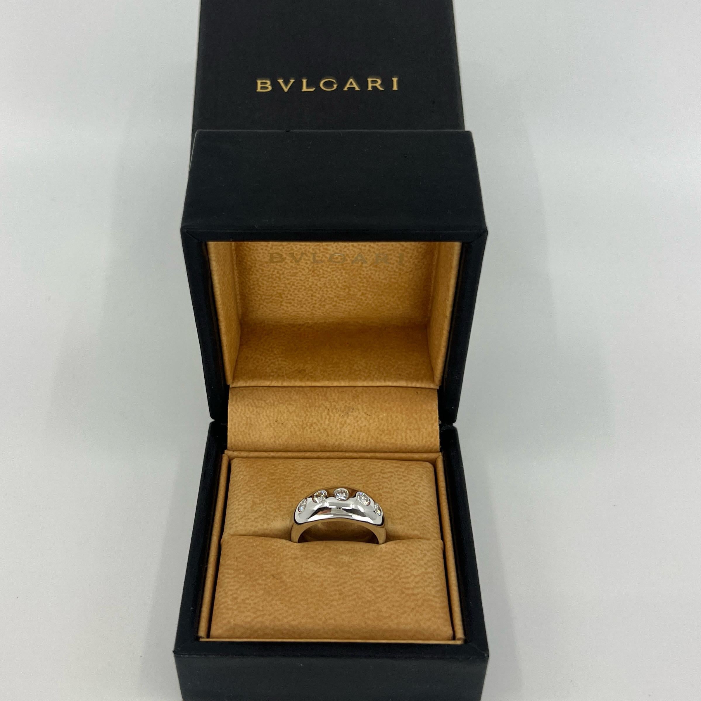 Round Cut Vintage Bvlgari Diamond 18k White Gold Five Stone Flush Set Dome Signet Ring