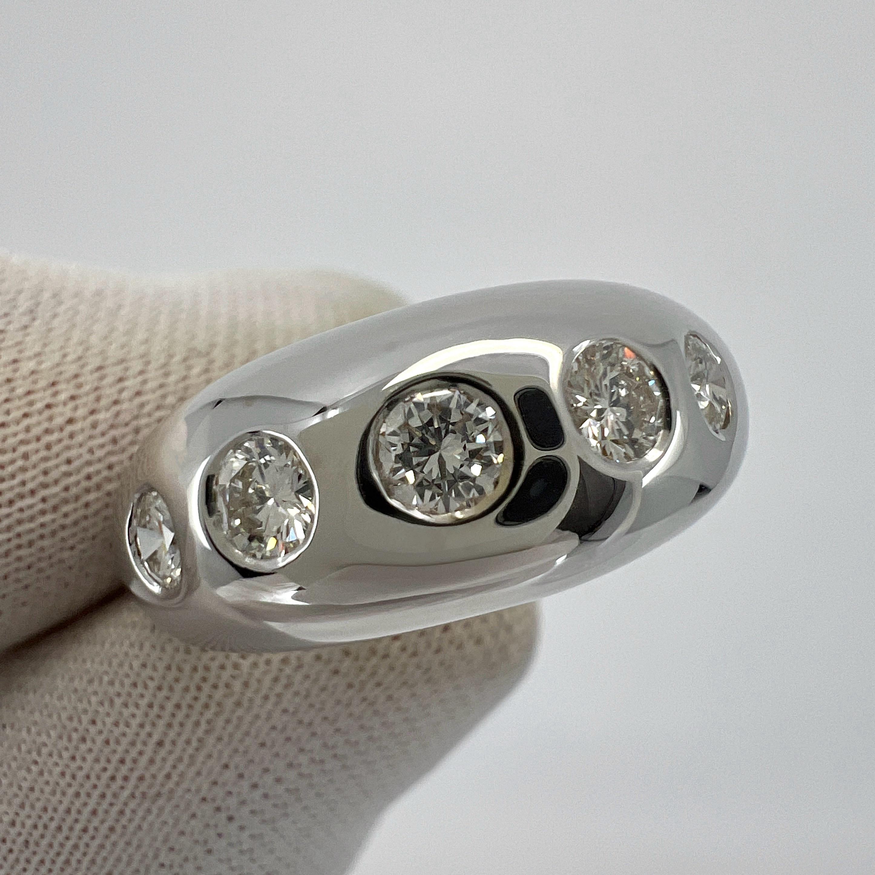 Vintage Bvlgari Diamond 18k White Gold Five Stone Flush Set Dome Signet Ring In Excellent Condition In Birmingham, GB