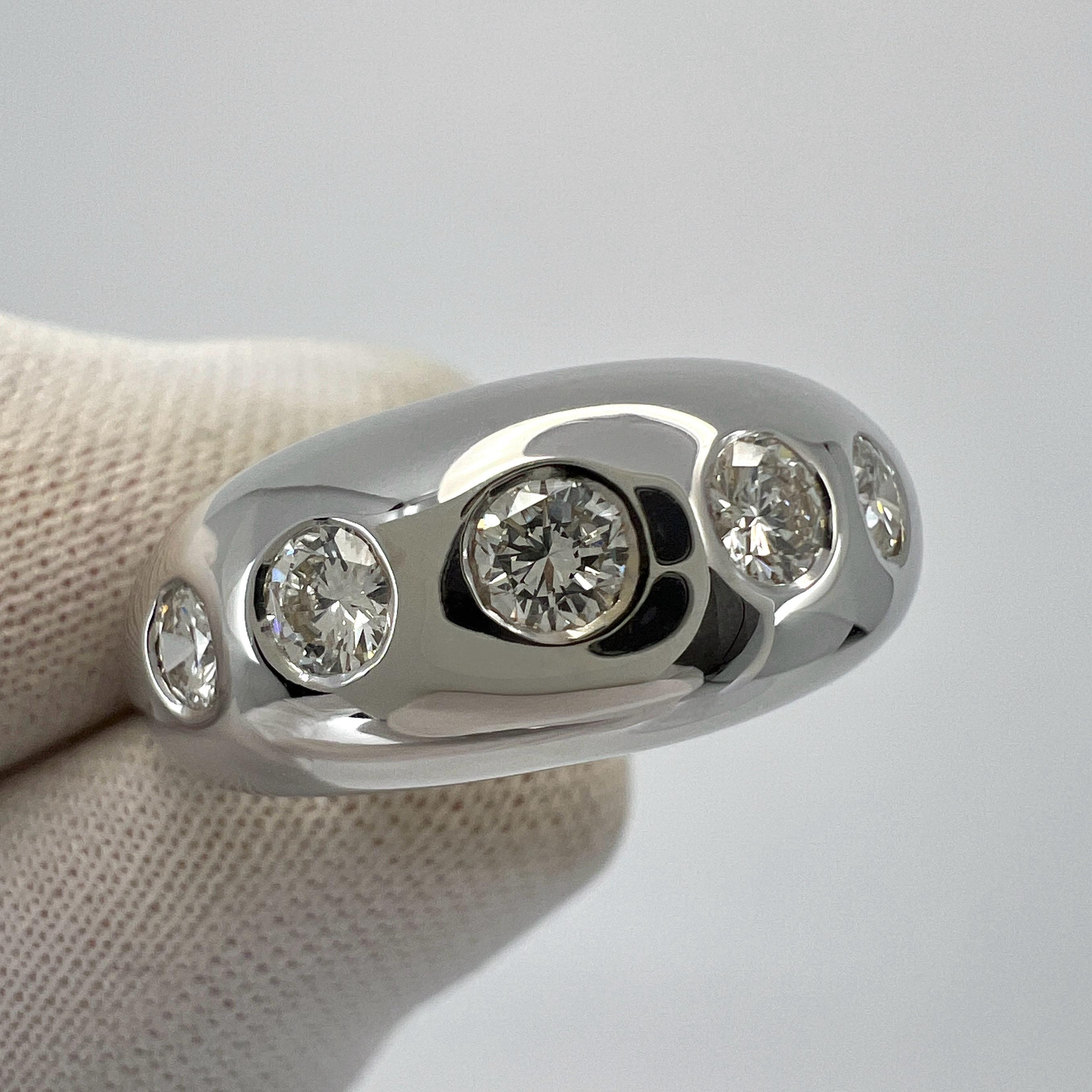 Women's or Men's Vintage Bvlgari Diamond 18k White Gold Five Stone Flush Set Dome Signet Ring