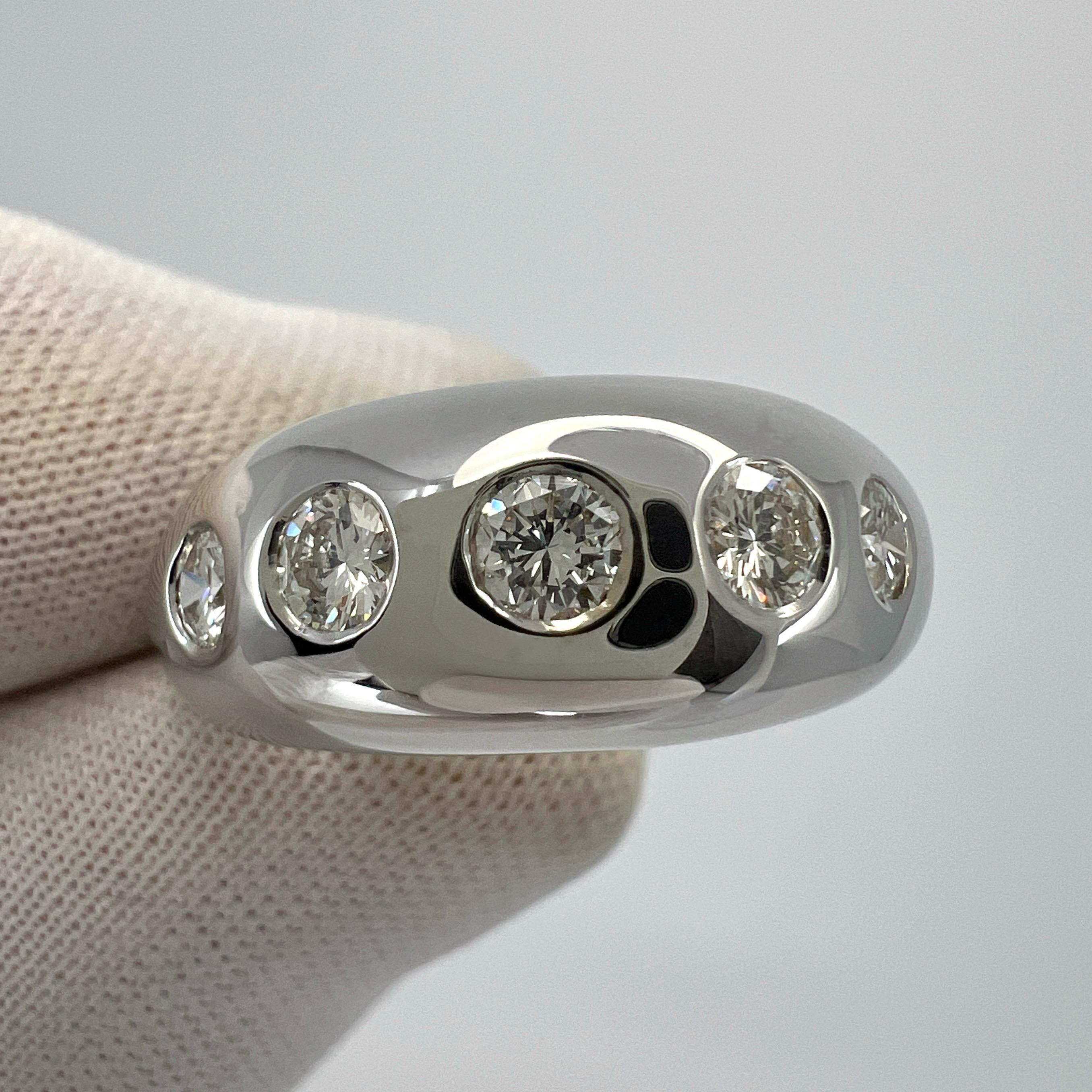 Vintage Bvlgari Diamond 18k White Gold Five Stone Flush Set Dome Signet Ring 1