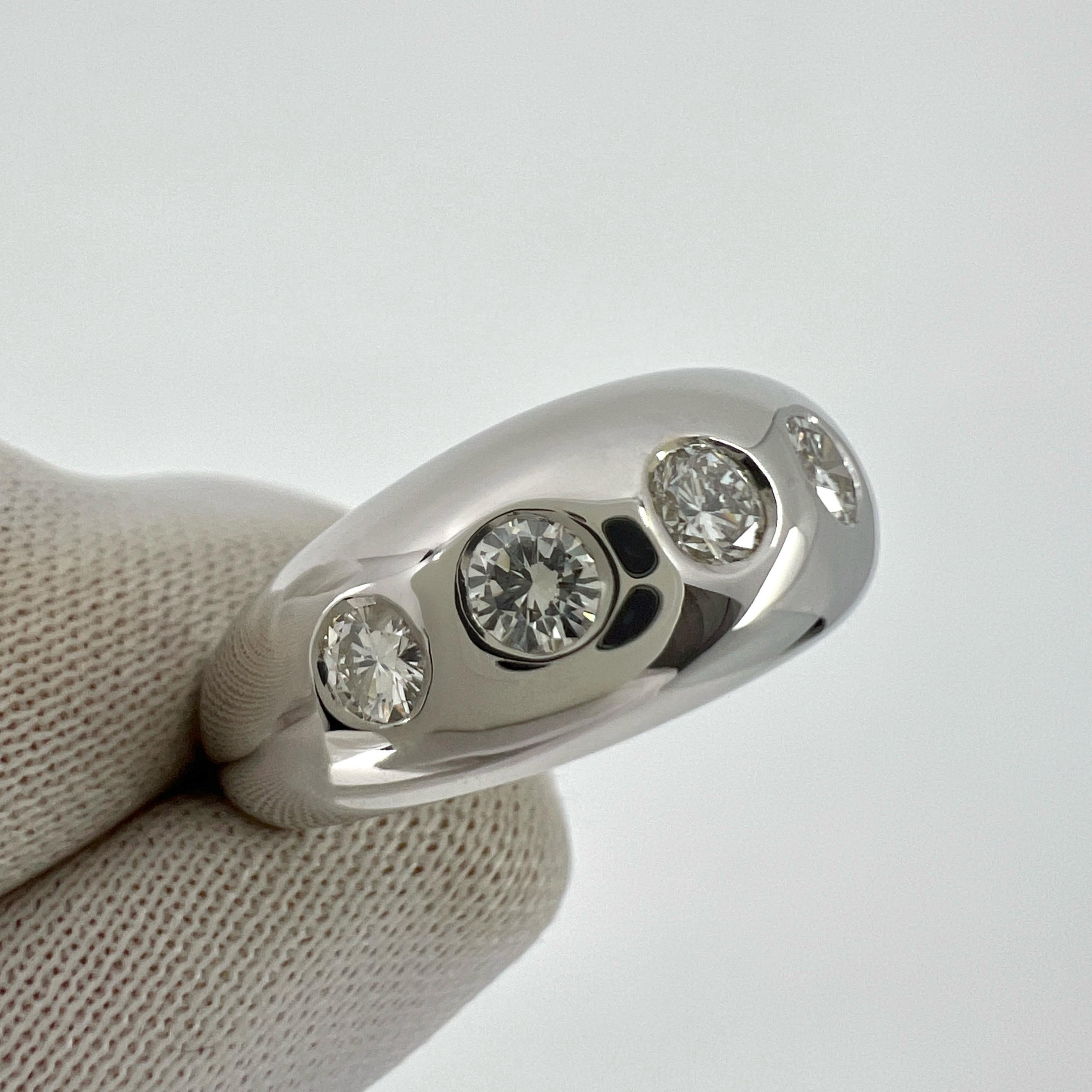 Vintage Bvlgari Diamond 18k White Gold Five Stone Flush Set Dome Signet Ring 3