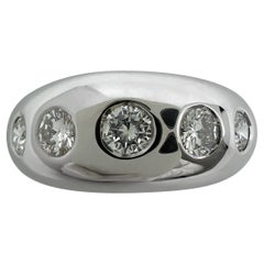 Vintage Bvlgari Diamond 18k White Gold Five Stone Flush Set Dome Signet Ring