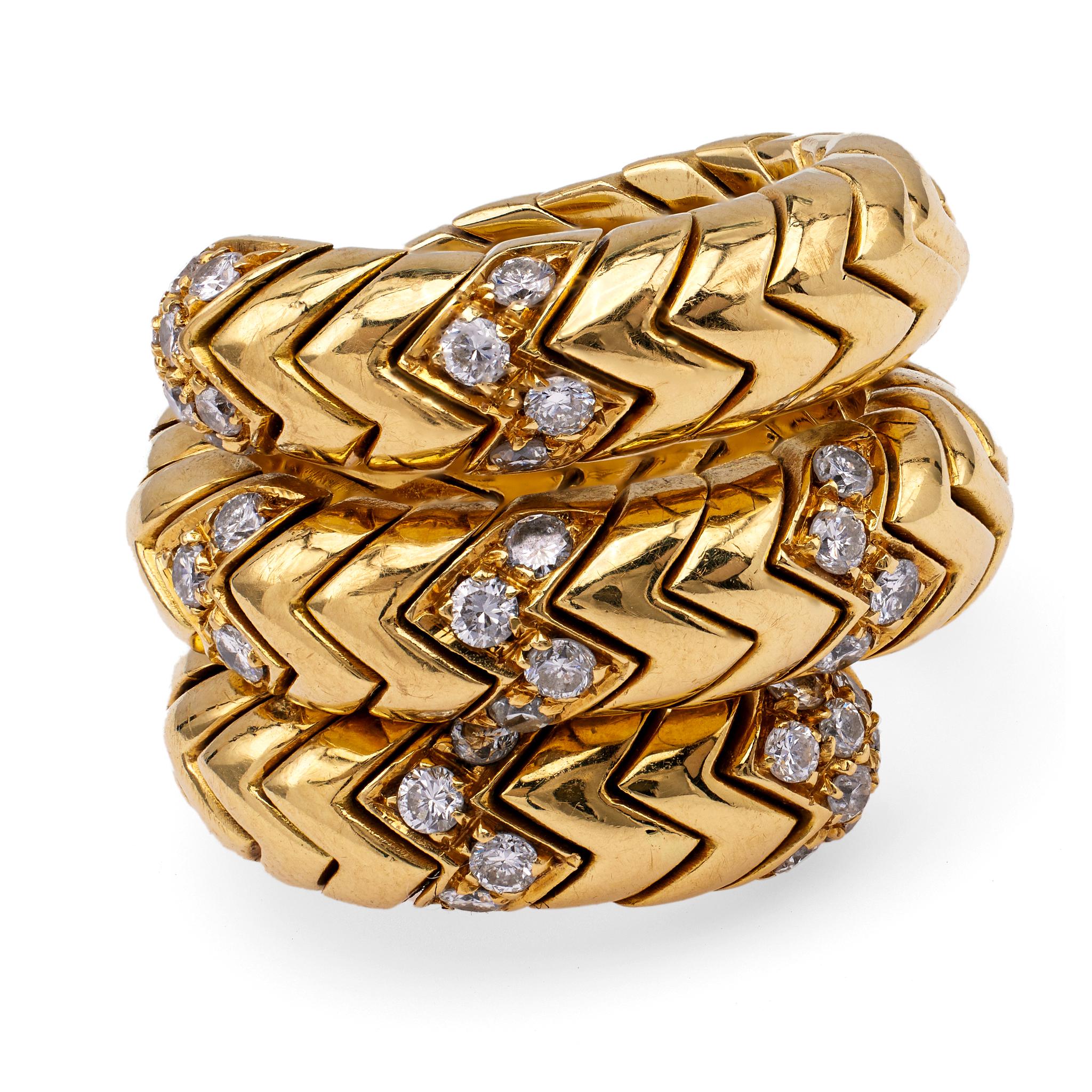 Vintage Bvlgari Diamant 18k Gelbgold Spiga Wrap Ring für Damen oder Herren