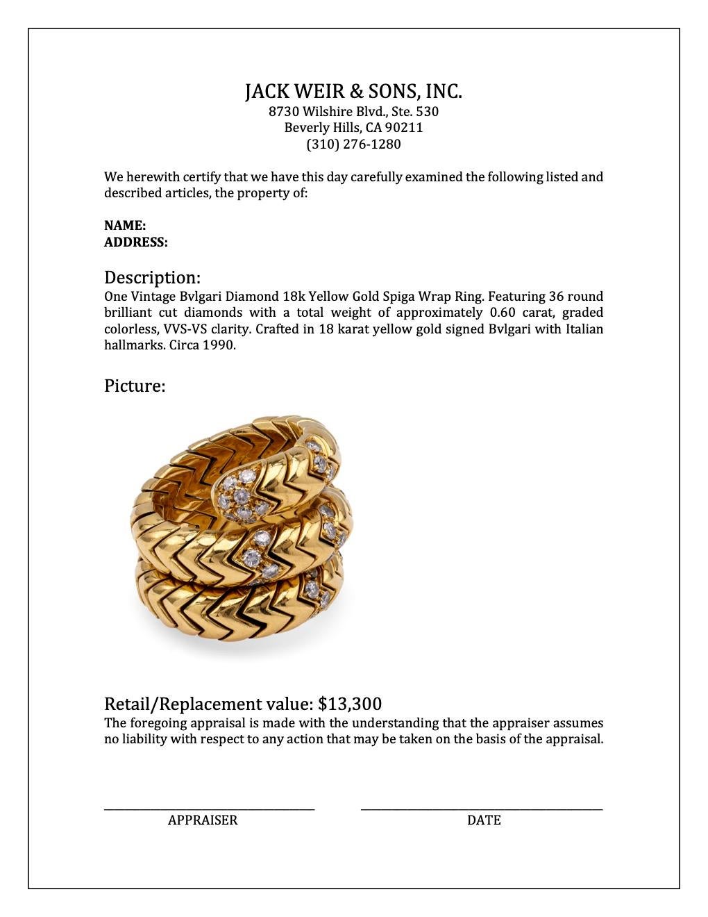 Vintage Bvlgari Diamant 18k Gelbgold Spiga Wrap Ring 1
