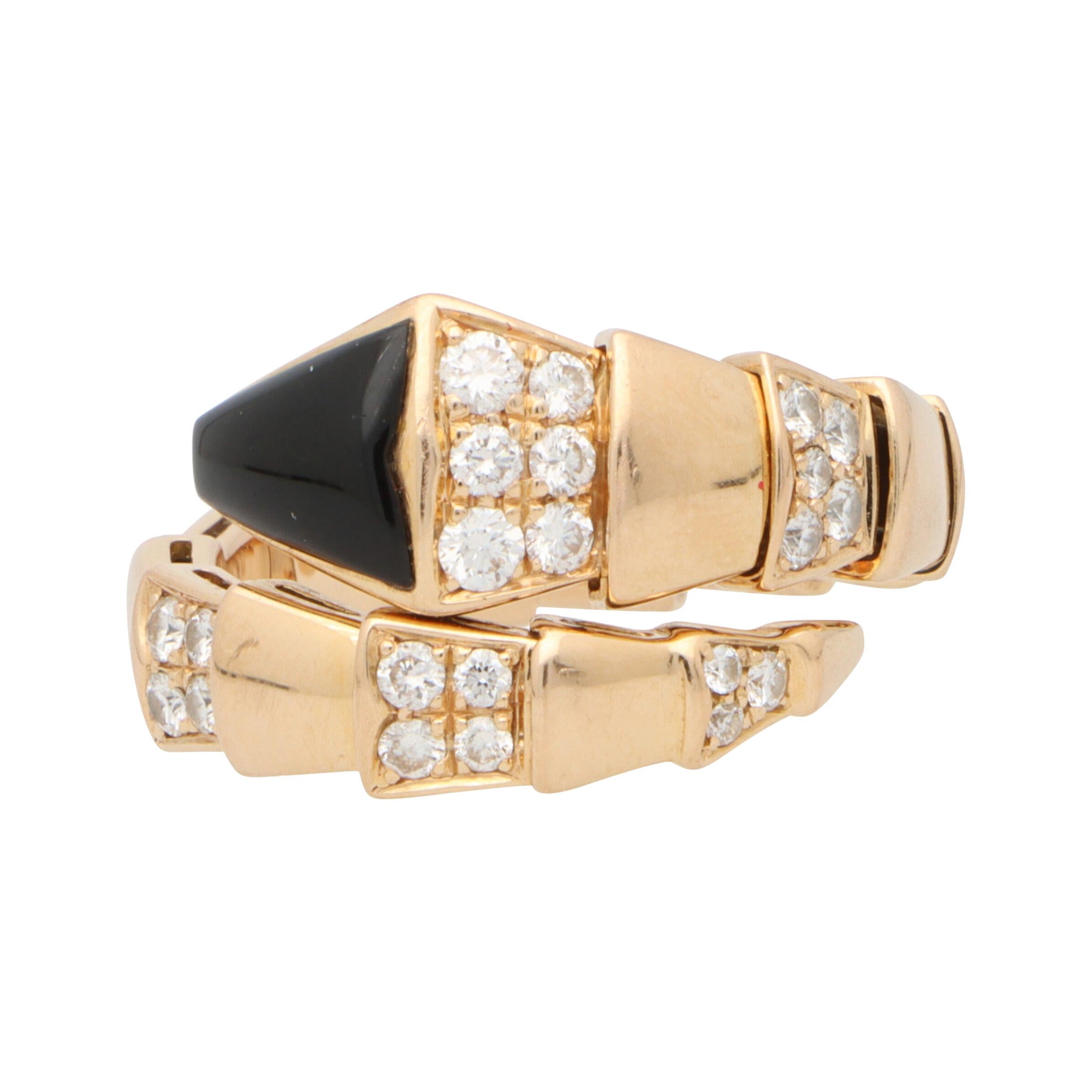 Vintage Bvlgari Diamond and Onyx Serpenti Viper Ring Set in 18k Rose ...