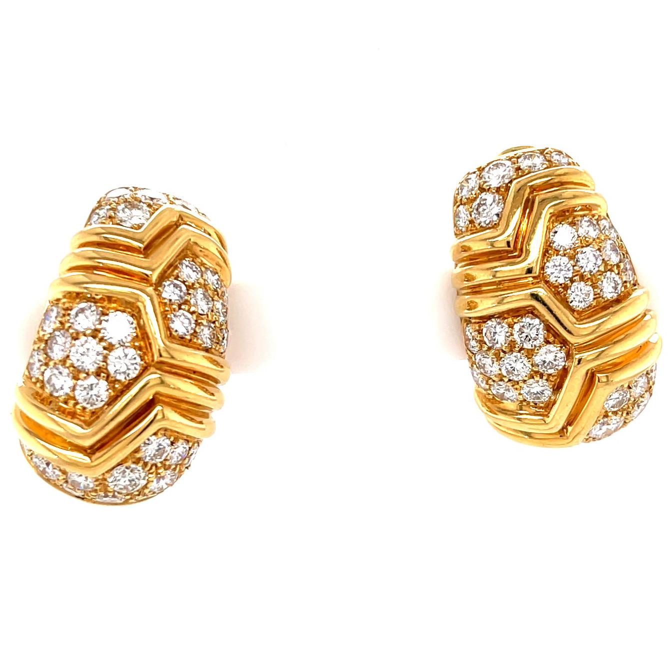 Round Cut Vintage Bvlgari Diamond Gold Earrings