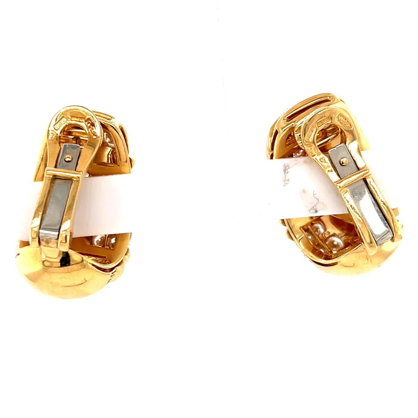 Vintage Bvlgari Diamond Gold Earrings In Excellent Condition In Beverly Hills, CA