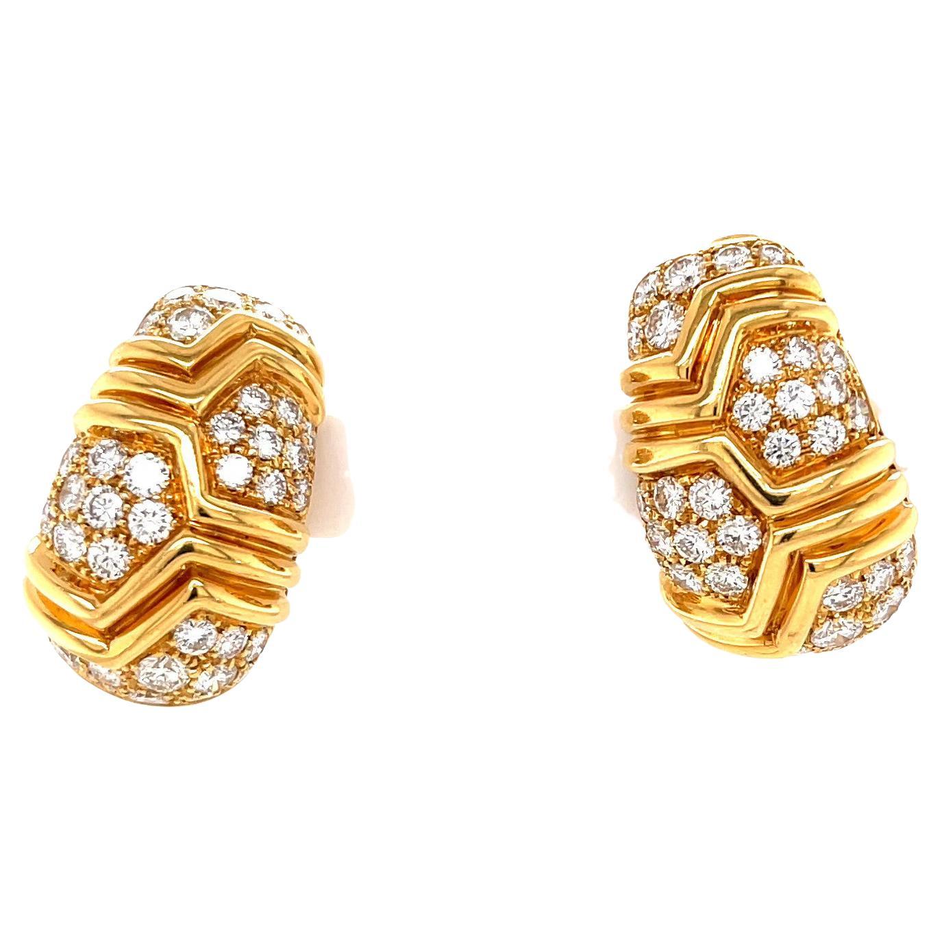 Vintage Bvlgari Diamond Gold Earrings