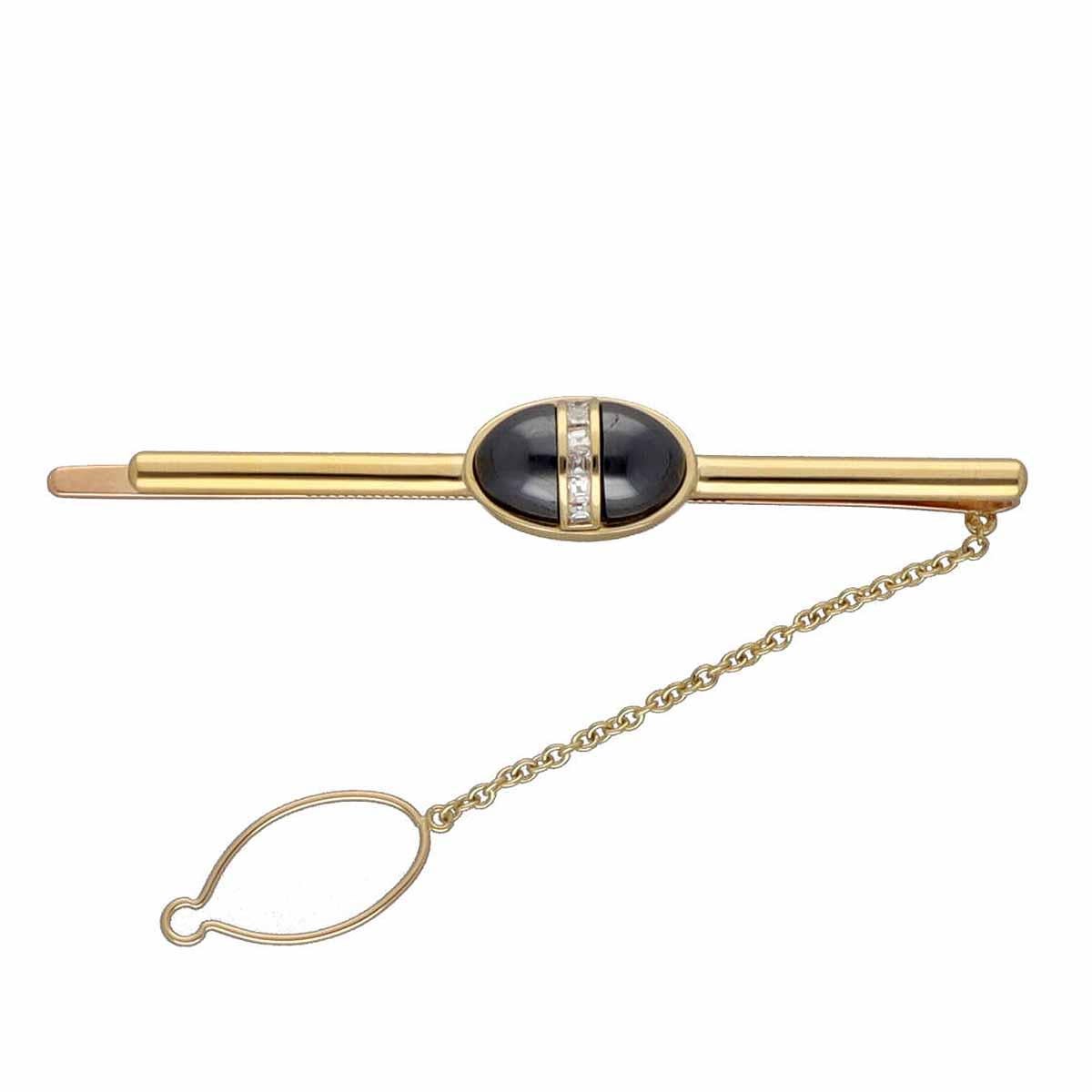 Bead Vintage BVLGARI Diamond Hematite 18K YG PG One Pair of Cufflinks and Tie Pin Set For Sale