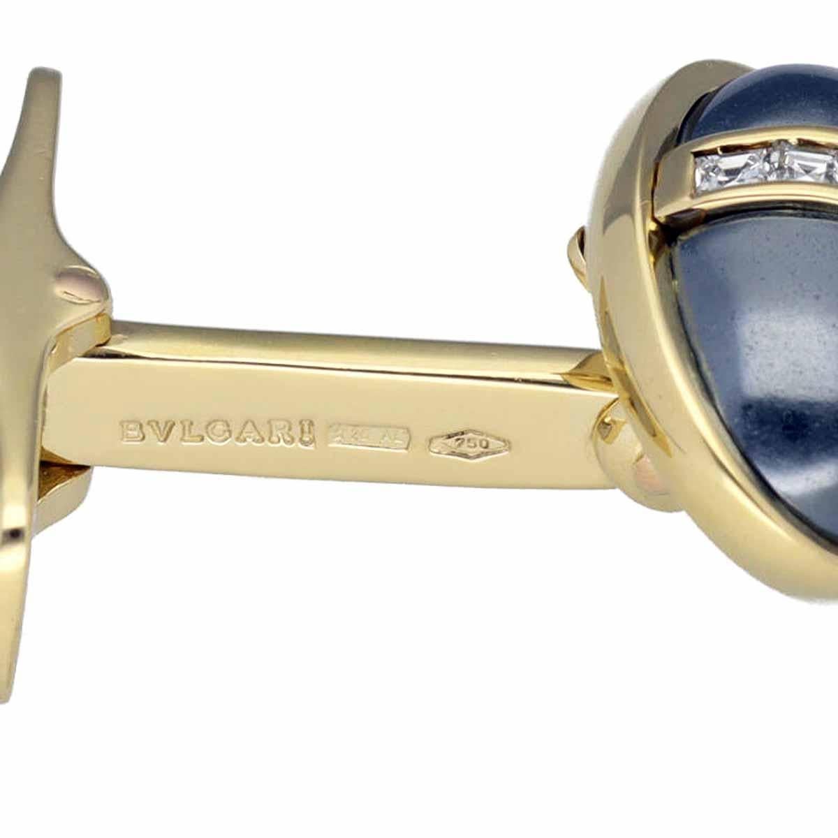 Vintage BVLGARI Diamond Hematite 18K YG PG One Pair of Cufflinks and Tie Pin Set For Sale 1
