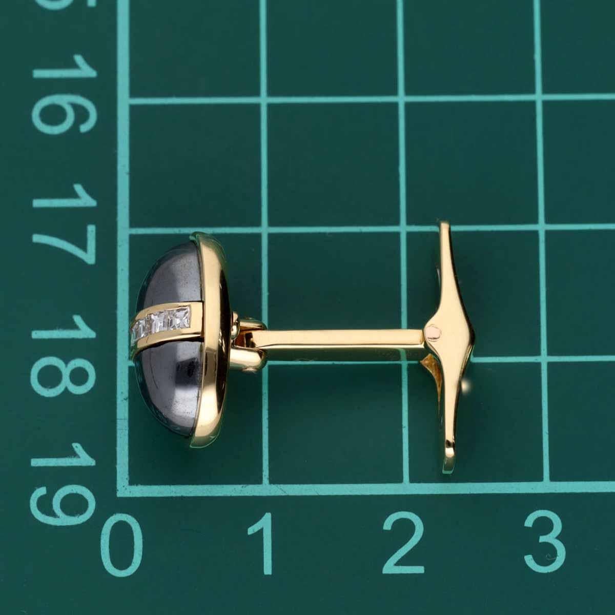 Vintage BVLGARI Diamond Hematite 18K YG PG One Pair of Cufflinks and Tie Pin Set For Sale 3