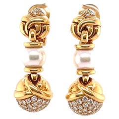 Vintage Bvlgari Diamond Pearl 18 Karat Gold Drop Earrings
