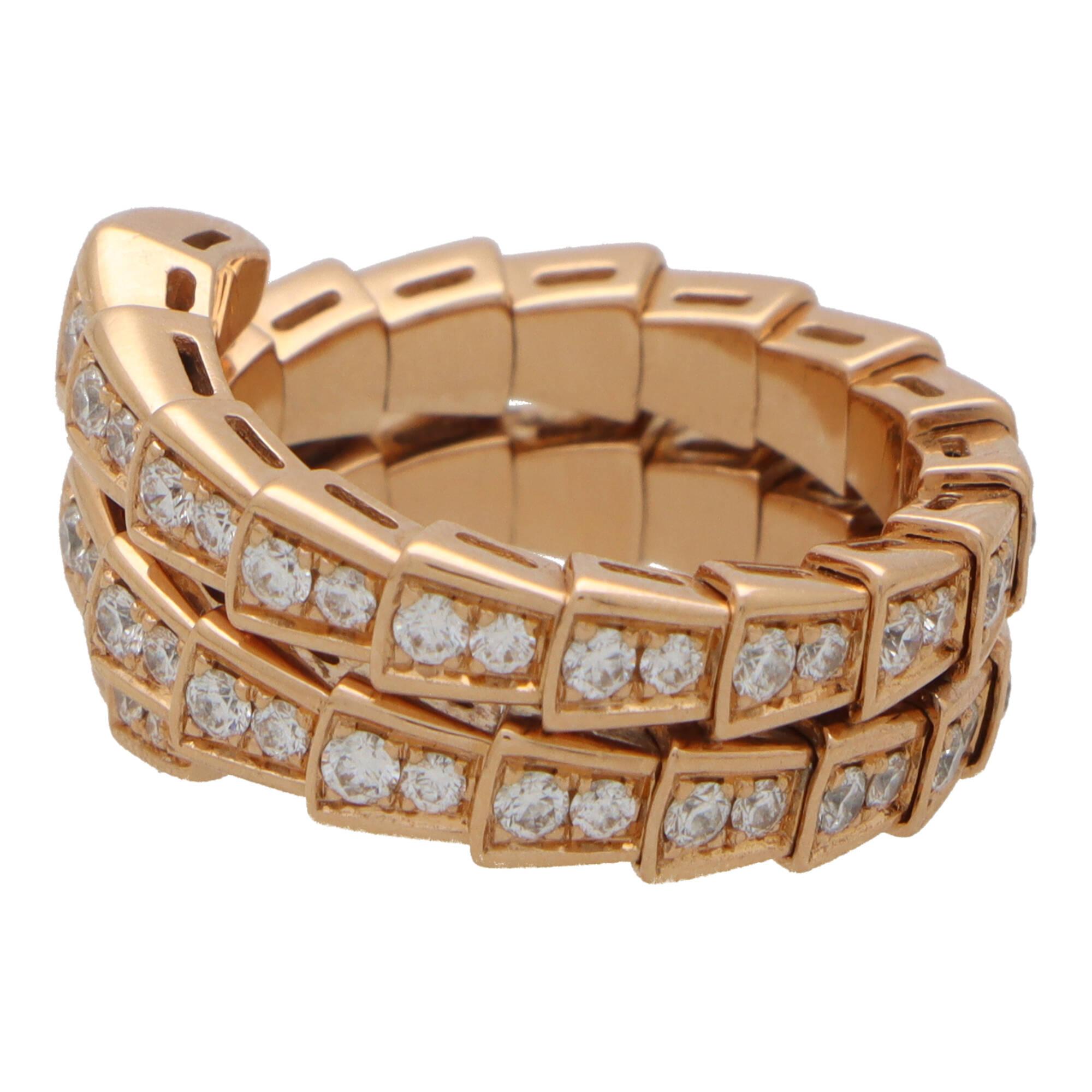 Modern  Vintage Bvlgari Diamond Serpenti Viper Ring in Rose Gold