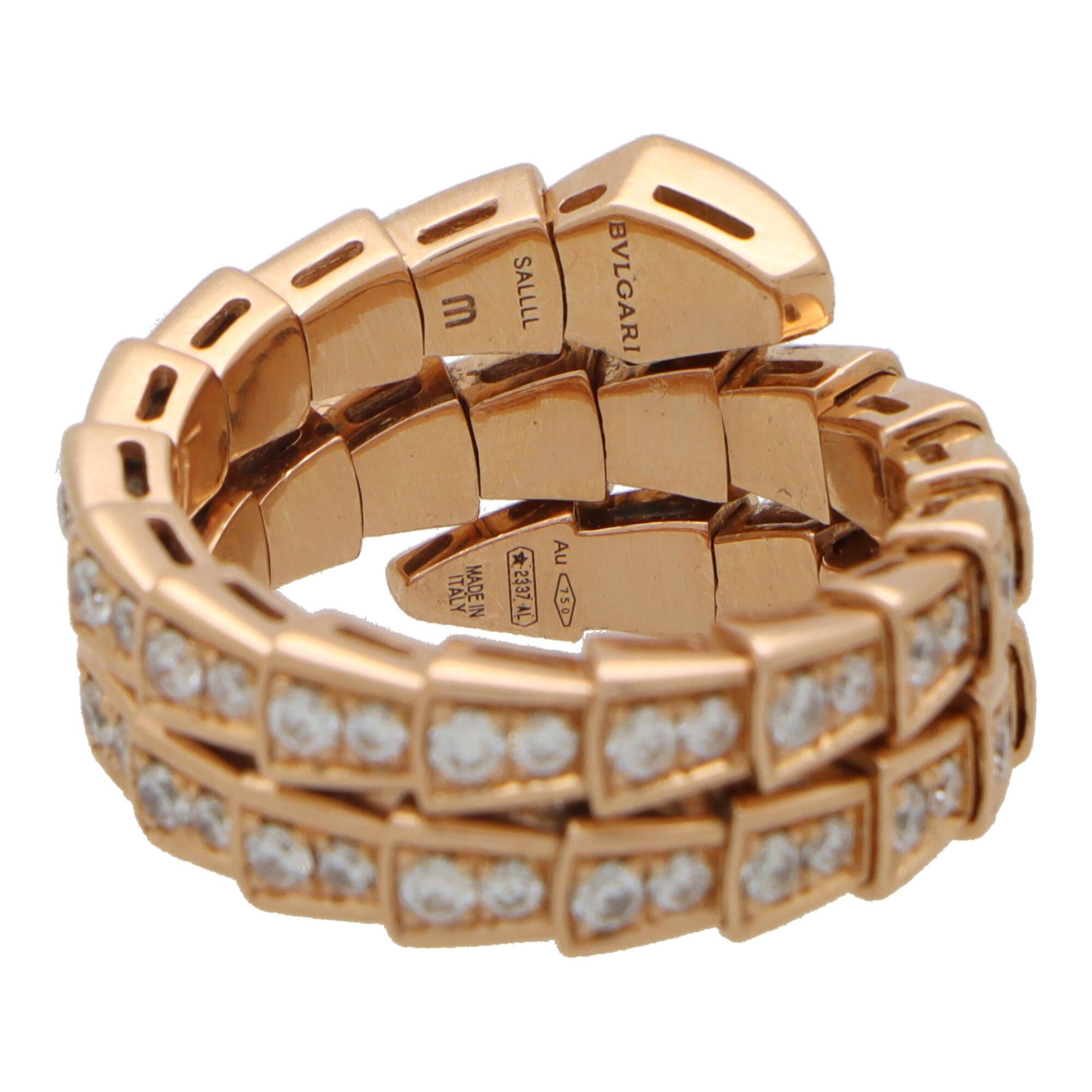 Round Cut  Vintage Bvlgari Diamond Serpenti Viper Ring in Rose Gold
