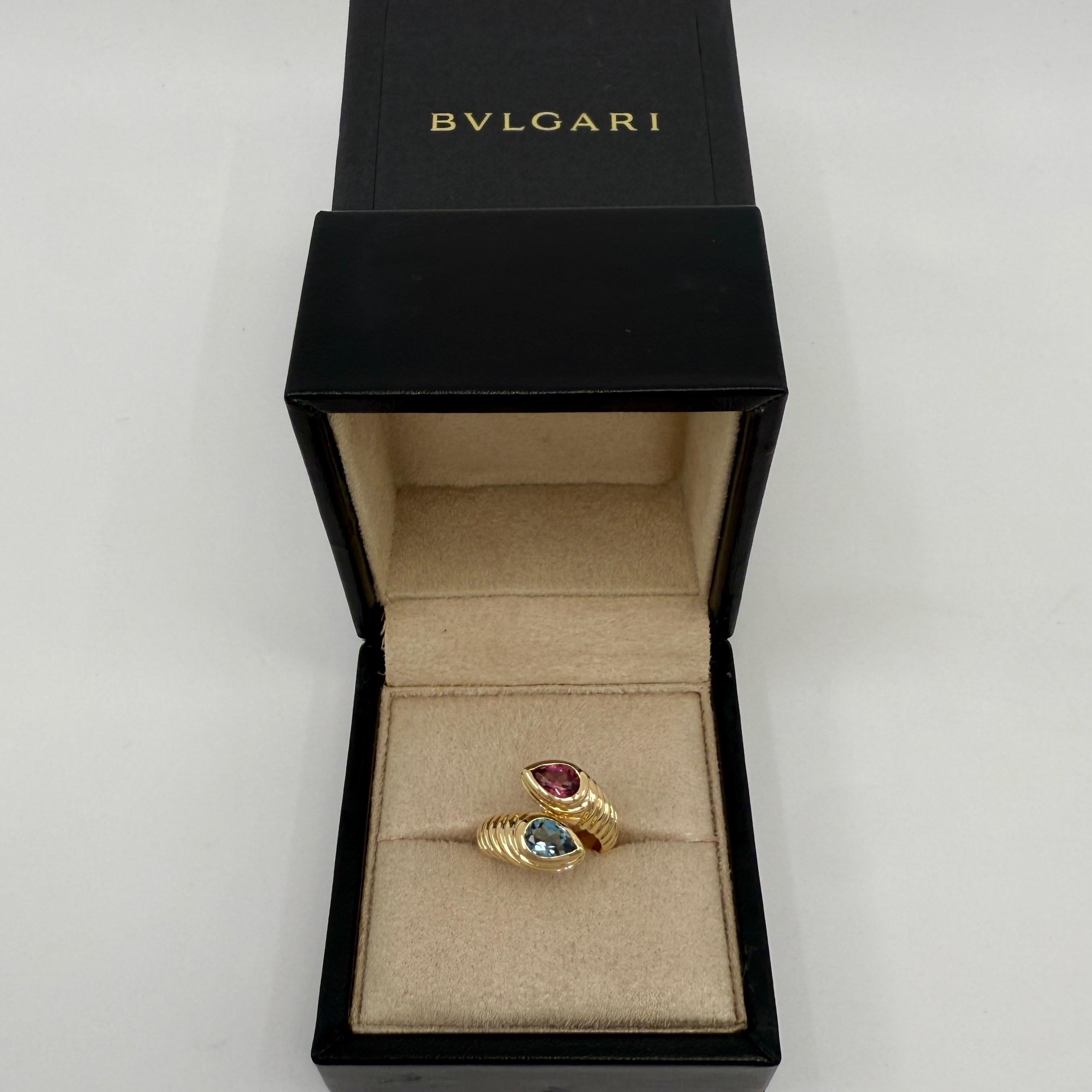 Vintage Bvlgari Doppio Baccellato Turmalin & Topas 18k Gelbgold Bypass Ring im Angebot 6