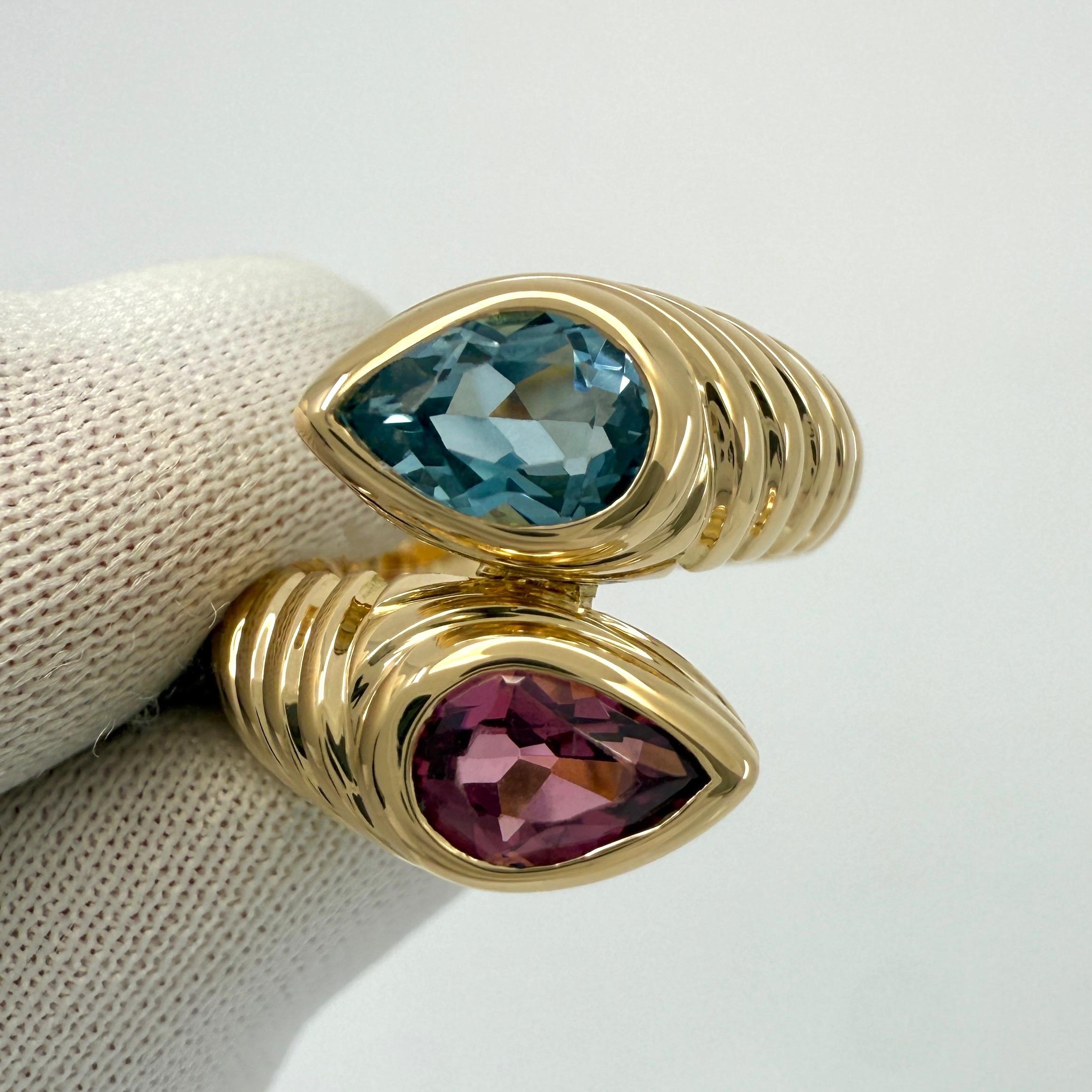 Vintage Bvlgari Doppio Baccellato Turmalin & Topas 18k Gelbgold Bypass Ring im Zustand „Hervorragend“ im Angebot in Birmingham, GB