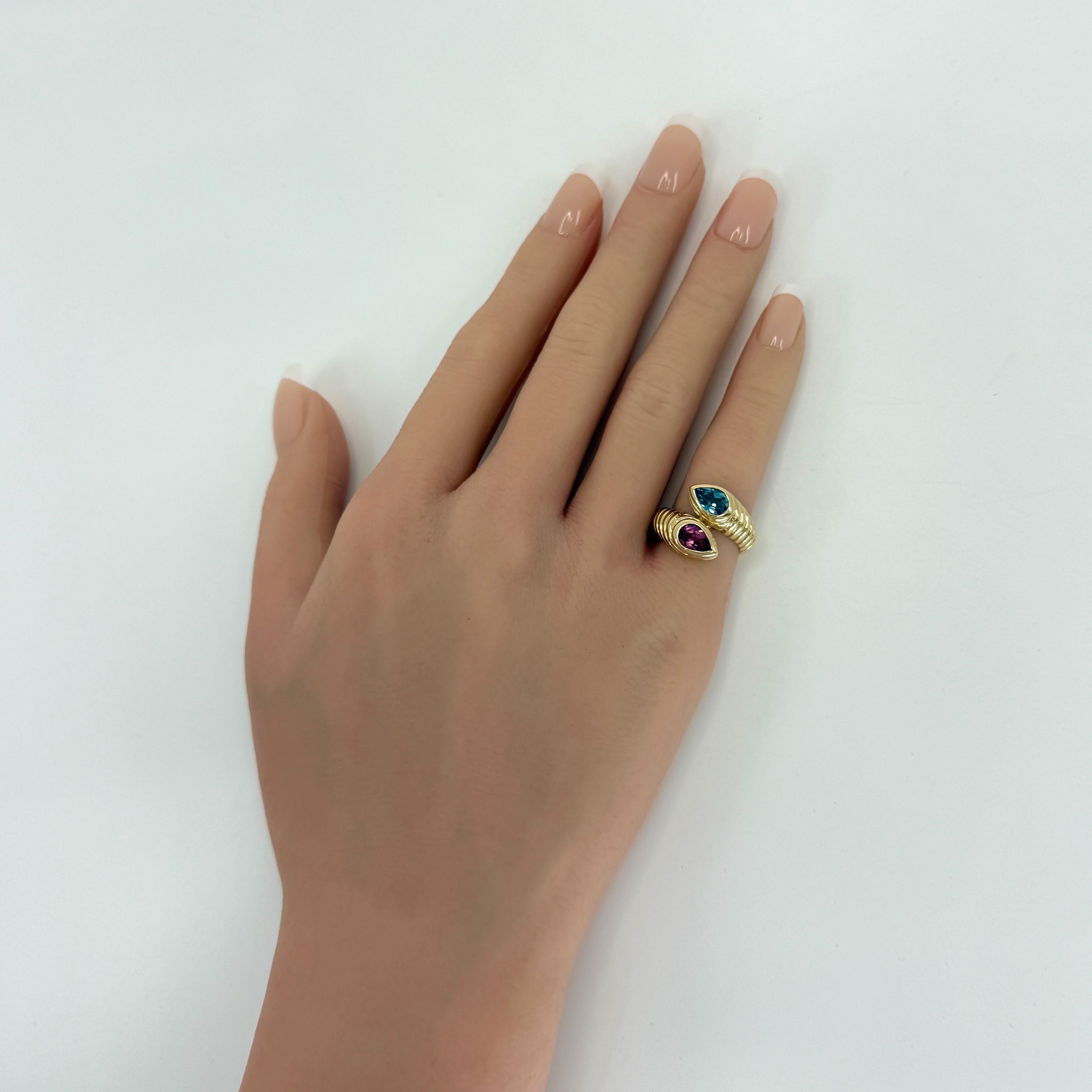 Vintage Bvlgari Doppio Baccellato Turmalin & Topas 18k Gelbgold Bypass Ring für Damen oder Herren im Angebot