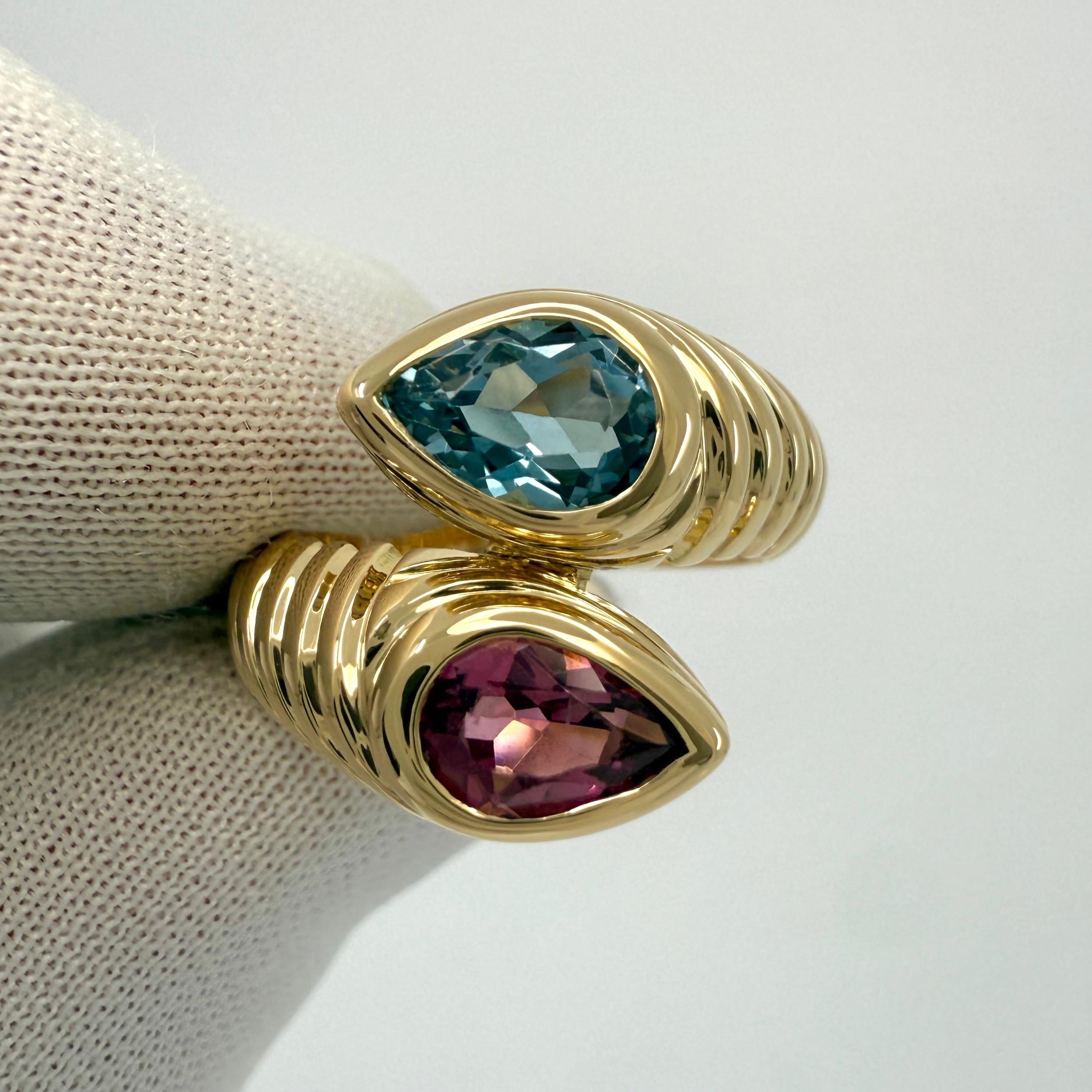 Vintage Bvlgari Doppio Baccellato Turmalin & Topas 18k Gelbgold Bypass Ring im Angebot 4