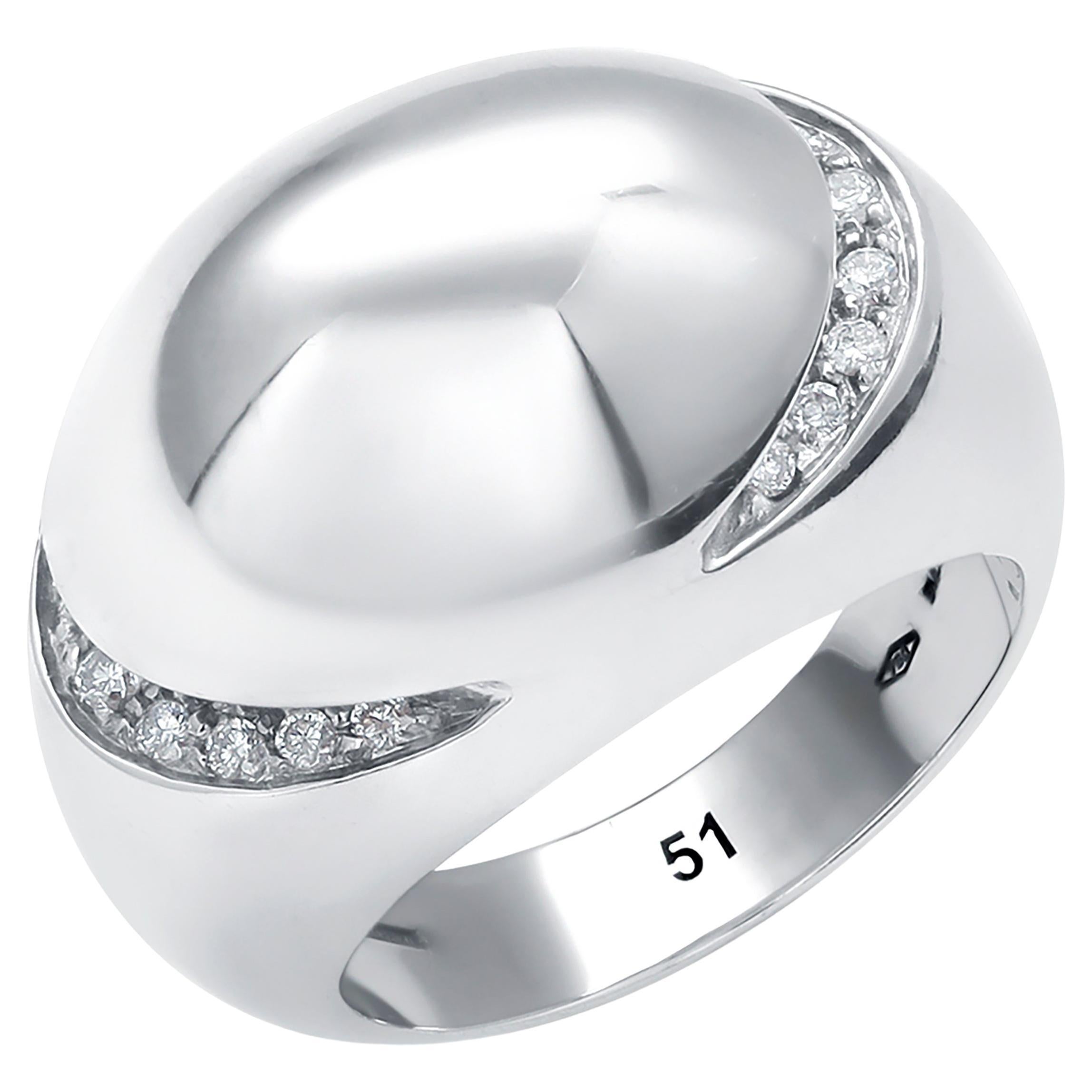 Bvlgari Eighteen Karat White Gold Dome Diamond Cocktail Ring Finger Size 5.5