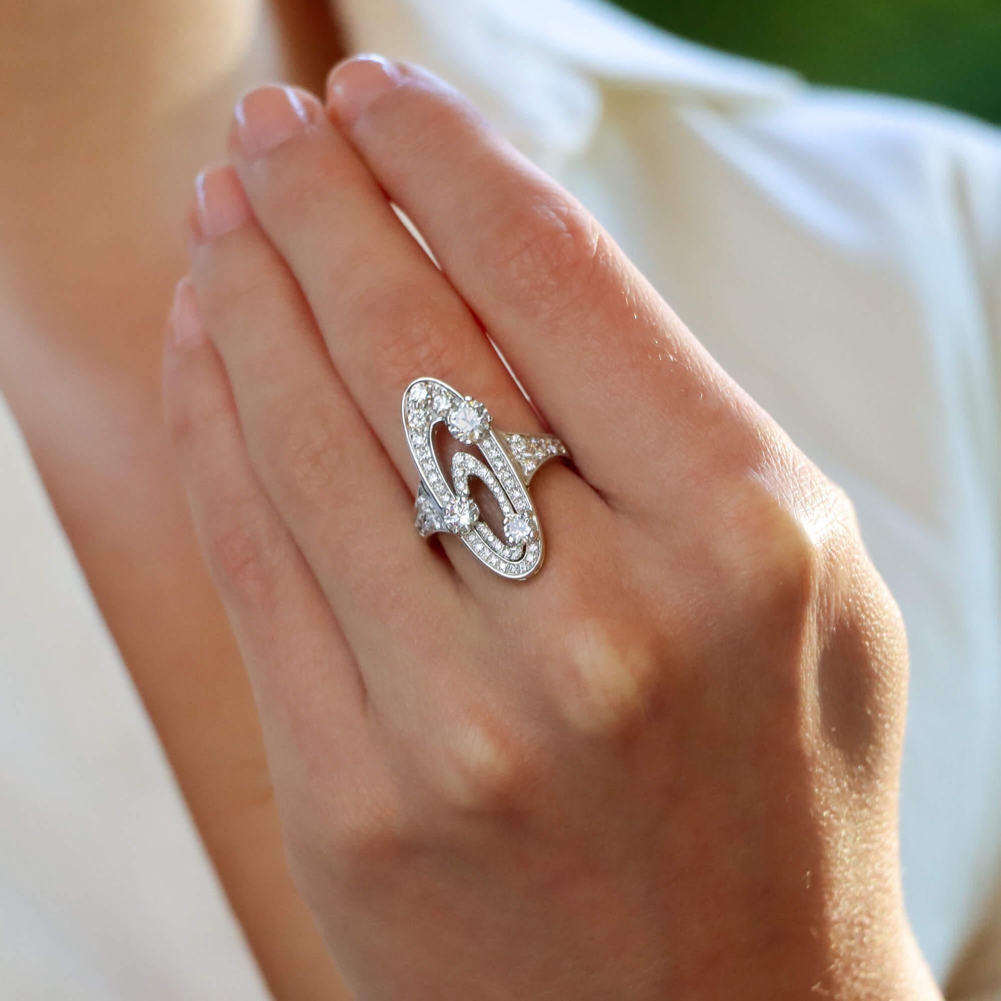 Modern Vintage Bvlgari Elisia Diamond Cocktail Ring Set in 18k White Gold