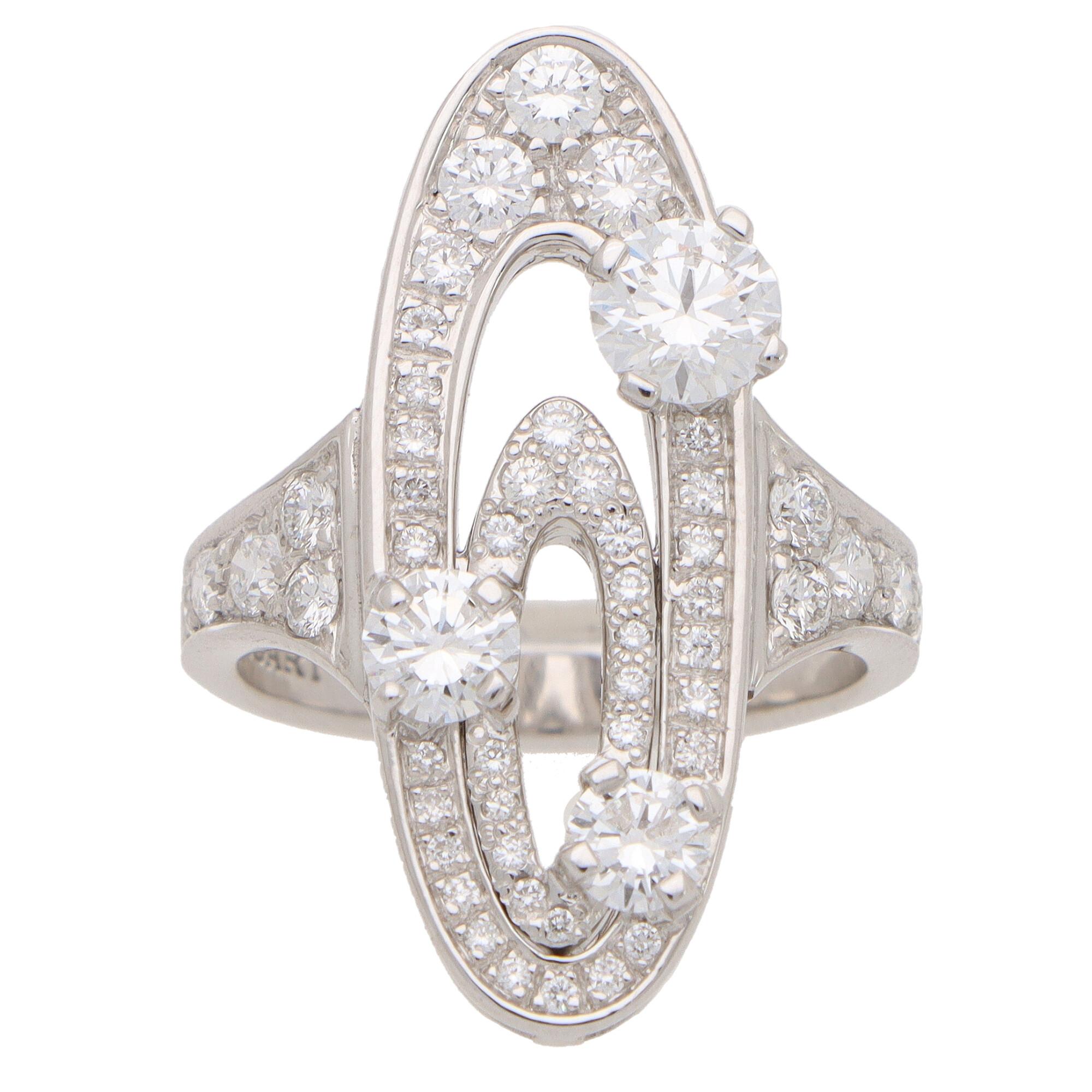 Round Cut Vintage Bvlgari Elisia Diamond Cocktail Ring Set in 18k White Gold