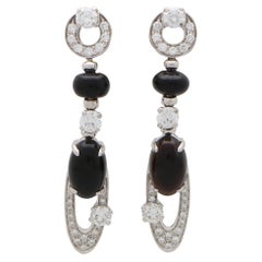 Vintage Bvlgari Elisia Onyx and Diamond Drop Earrings Set in 18k White Gold