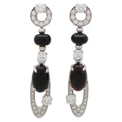 Vintage Bvlgari Elisia Onyx und Diamant-Tropfen-Ohrringe aus 18 Karat Weißgold